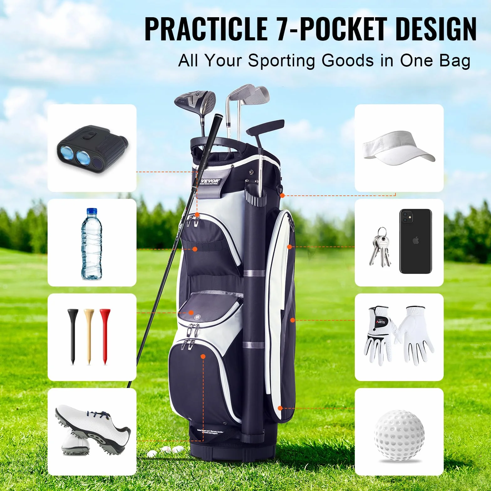 VEVOR Bolsa para Carrito de Golf Organizador 14 vías 36 Pulgadas Nailon