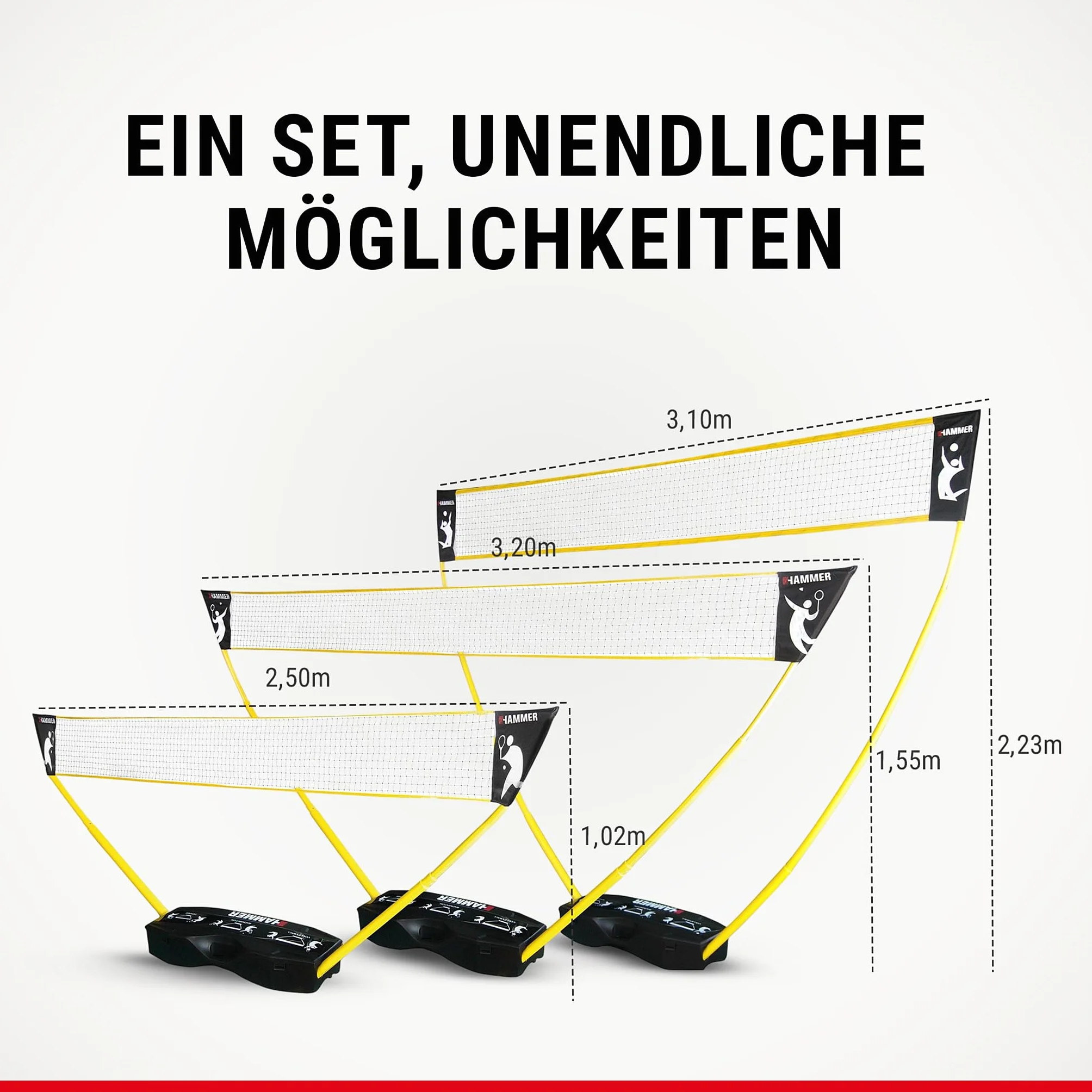 Hammer Set de Red 3 en 1 - Red Móvil de Voleibol, Bádminton y Tenis