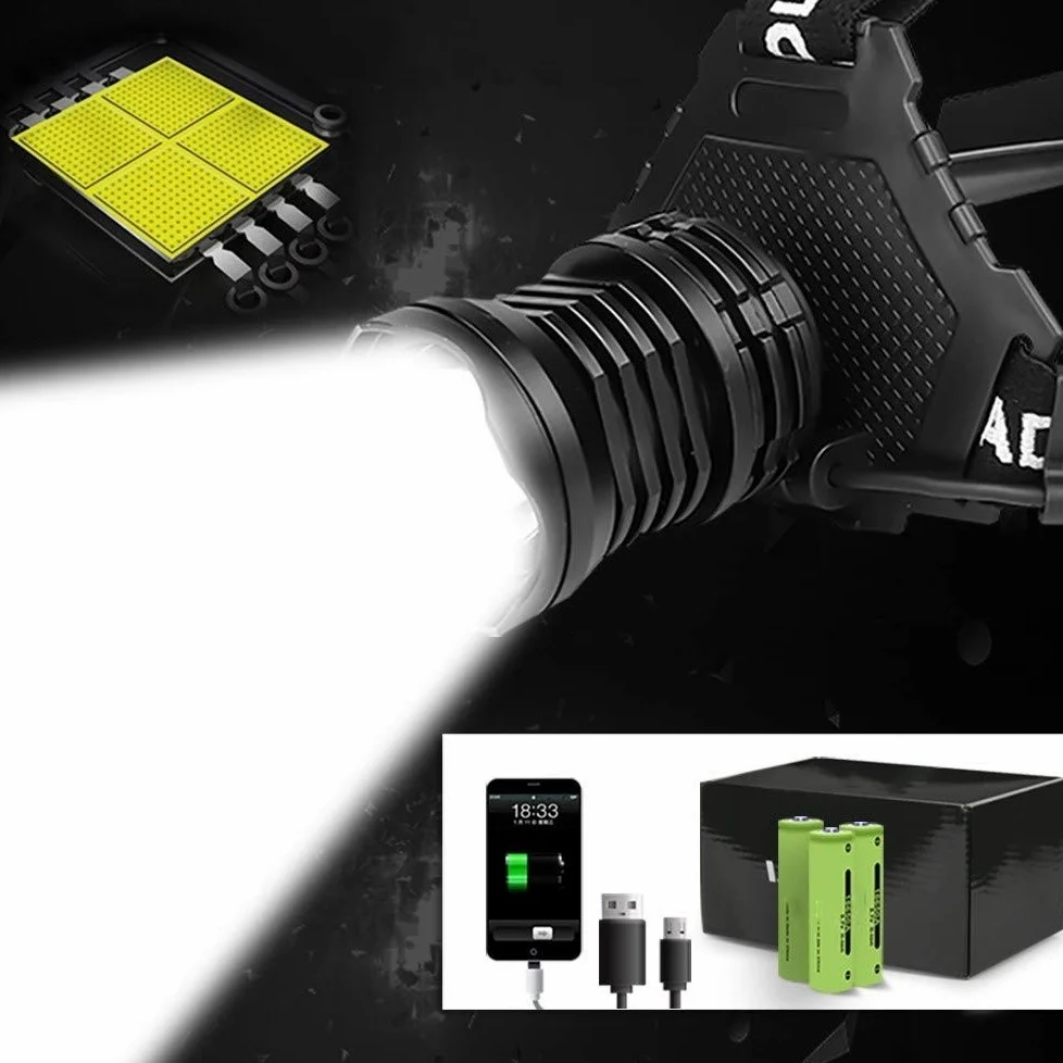 MyrRhe Linterna Frontal 18650 Recargable por USB: Linterna Frontal LED con Zoom de Alta Potencia para Aventuras al Aire Libre