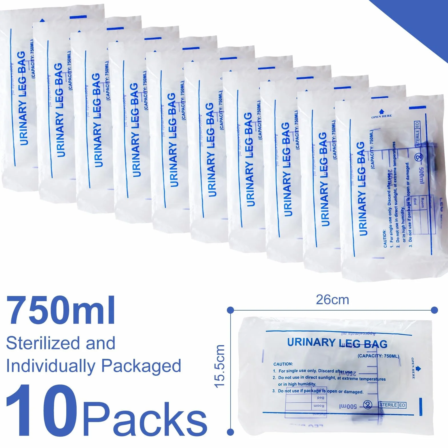 10 Piezas Bolsa de Drenaje de Orina 750ml con Válvula Antirreflujo y Correas de Tela