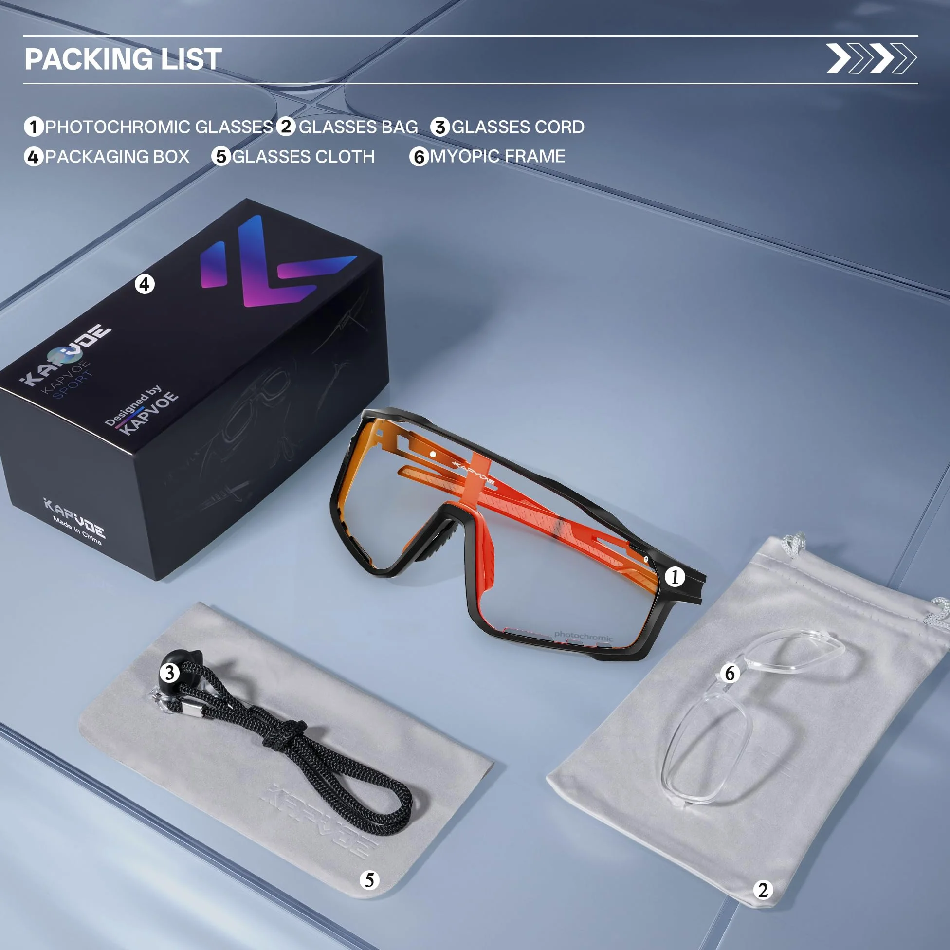 KAPVOE Gafas de Ciclismo Hombre Mujer K76 | Montura TR90, almohadilla nasal ajustable para ciclismo.