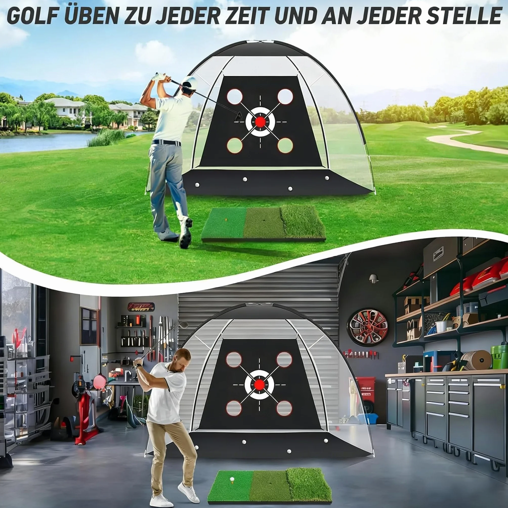 Red de entrenamiento de golf 10x7 pies con colchoneta juego completo para interiores exteriores