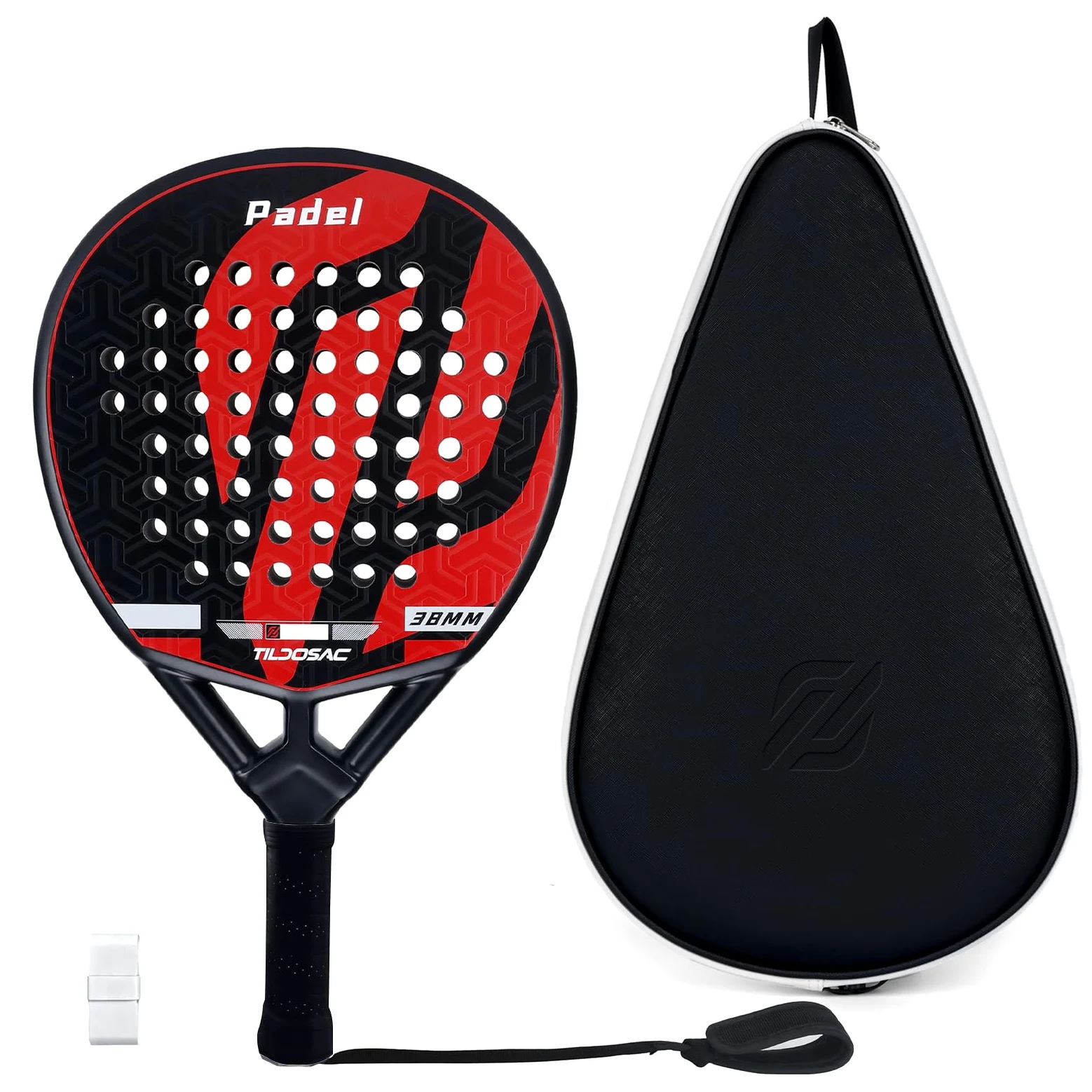 TILDOSAC Pala de pádel para adultos de fibra de carbono y vidrio con núcleo de espuma EVA flexible, raquetas de remo en forma de lágrima para principiantes, jugadores avanzados intermedios, funda de