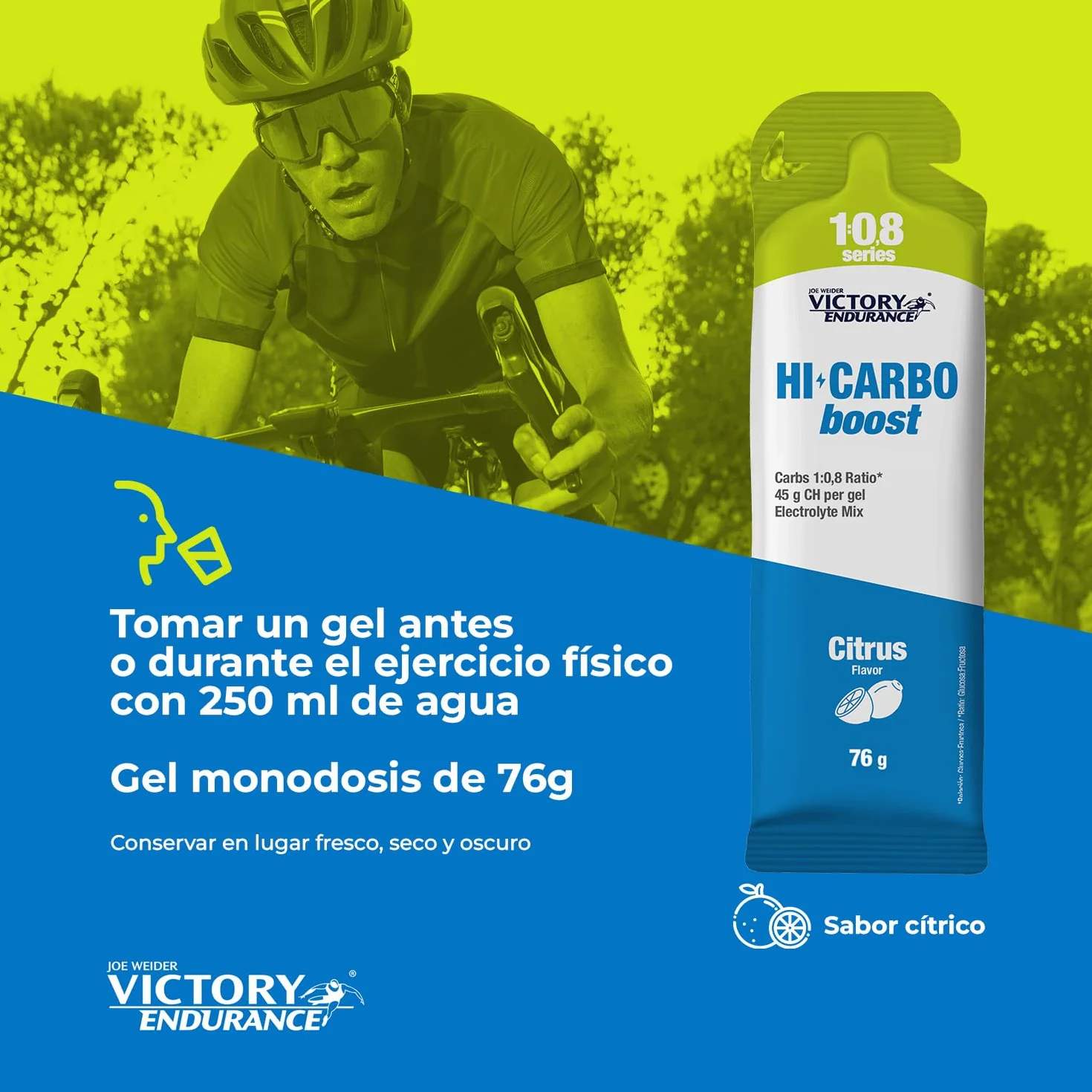 Victory Endurance HI Carbo Boost Gel 1:0,8 Series (12x76g) Cítricos Sin Cafeína 45g Carbohidratos 200mg Sodio Energía