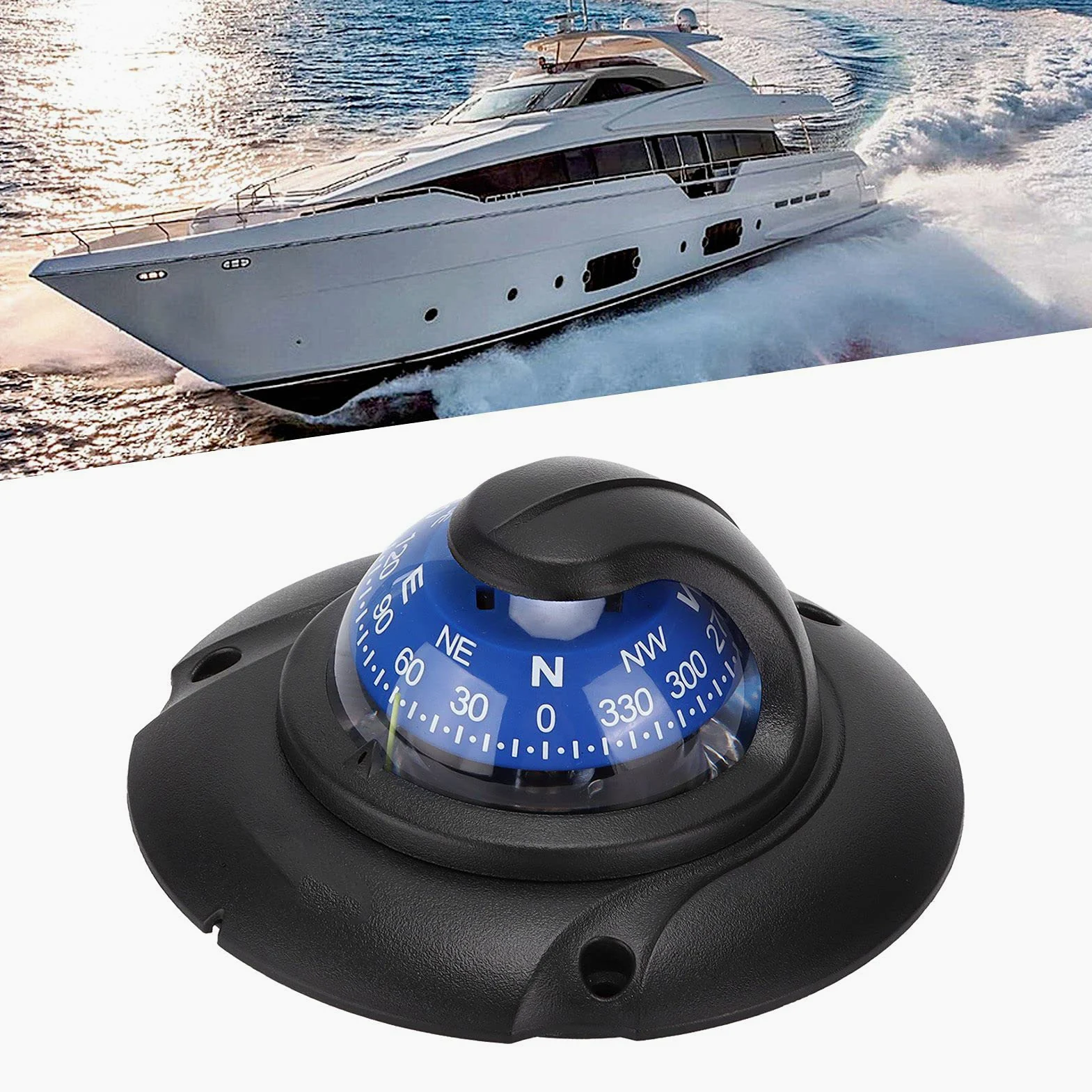 Luocute Compás Magnético Multifunción Profesional, Multifunción Magnético de Alta Precisión con Luz LED, Montaje Empotrado para Barco Marino, Yate, Senderismo, Viajes Al Aire Libre