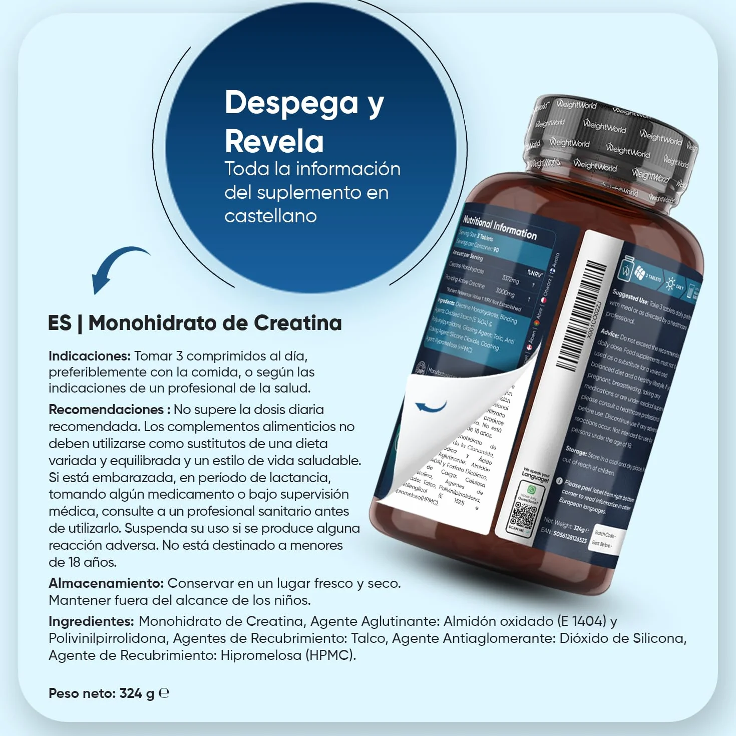 Creatina Monohidratada 3000mg 270 Comprimidos 3 Meses Suplemento Deportivo Vegano Sin OGM
