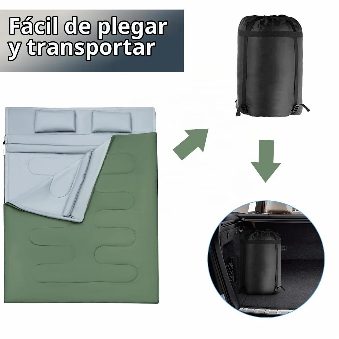 SOARS Saco de Dormir Doble para 2 Personas con 2 Almohadas y Bolsa de Transporte, Impermeable de Invierno para Adultos, para Camping al Aire Libre