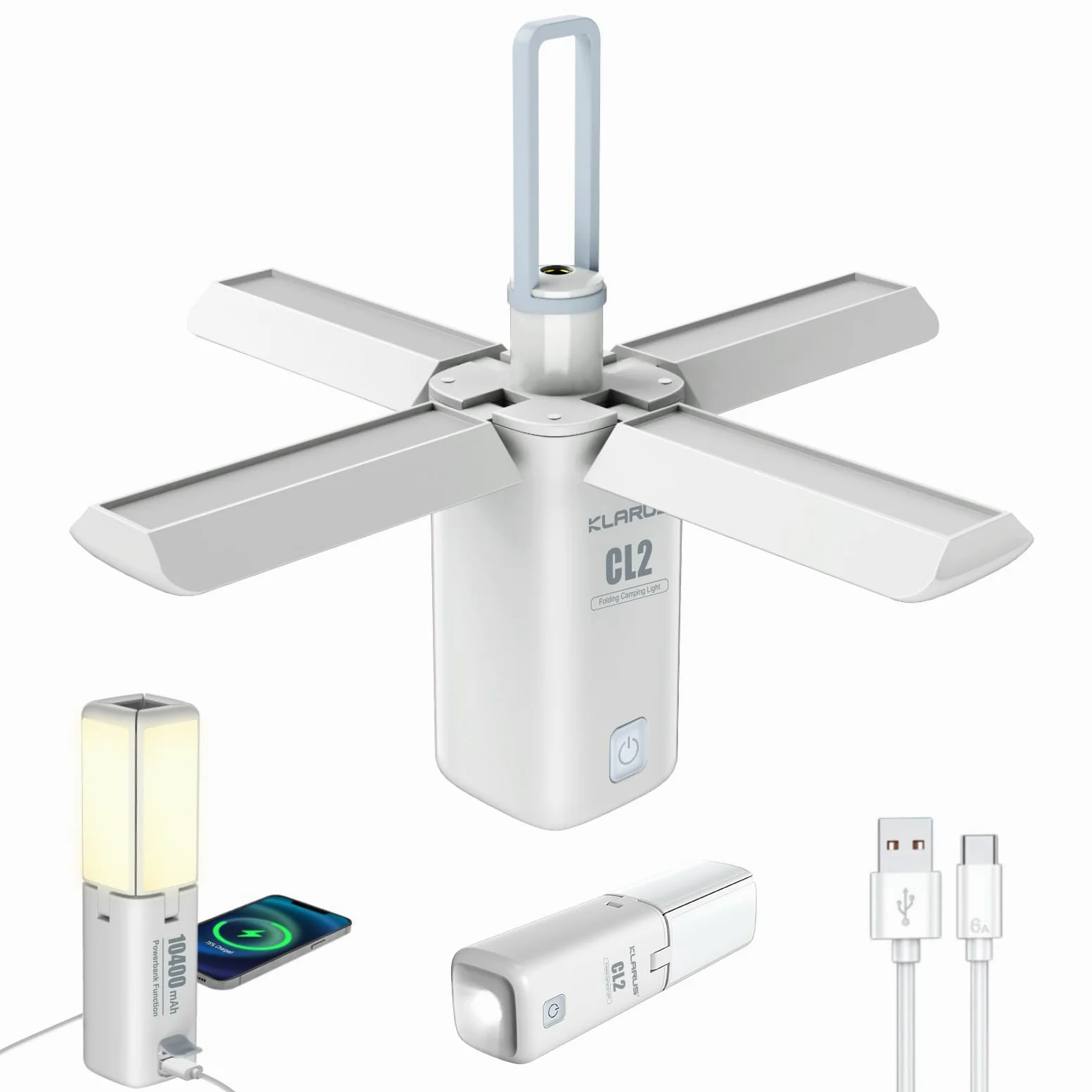 KLARUS CL2 Linterna Camping, 10000 mAh recargable Lampara Camping Plegable, 750 Lúmenes, con 7 modos de luz, IPX5 Resistente al Agua, para Tienda de Campaña, Pesca, Senderismo, Emergencia