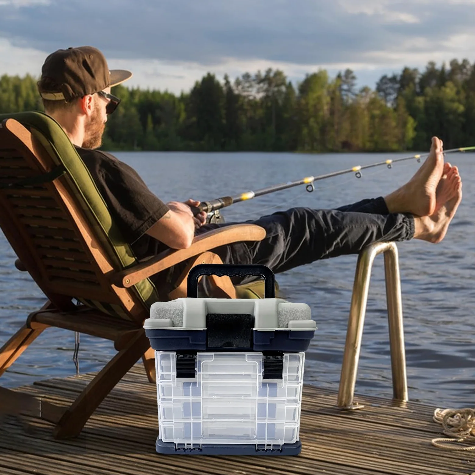Caja de aparejos de pesca, organizador portátil de 4 capas con diseño de múltiples compartimentos, almacenamiento duradero para señuelos y anzuelos, ideal para organización de utilidad de pesca en el