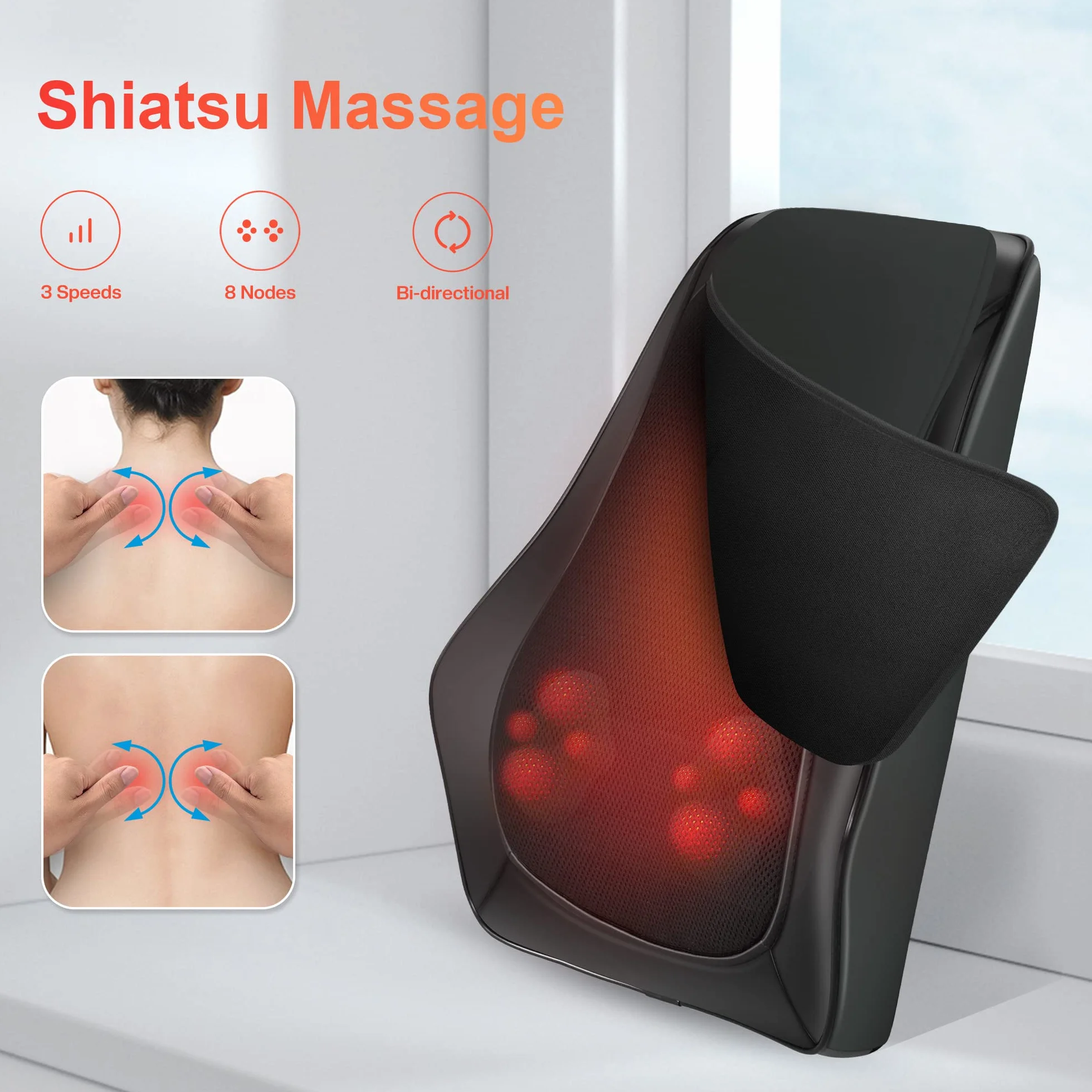 COMFIER Almohada de Masaje Shiatsu con Calor, Masajeador de Espalda 3D, Almohada Lumbar para Silla