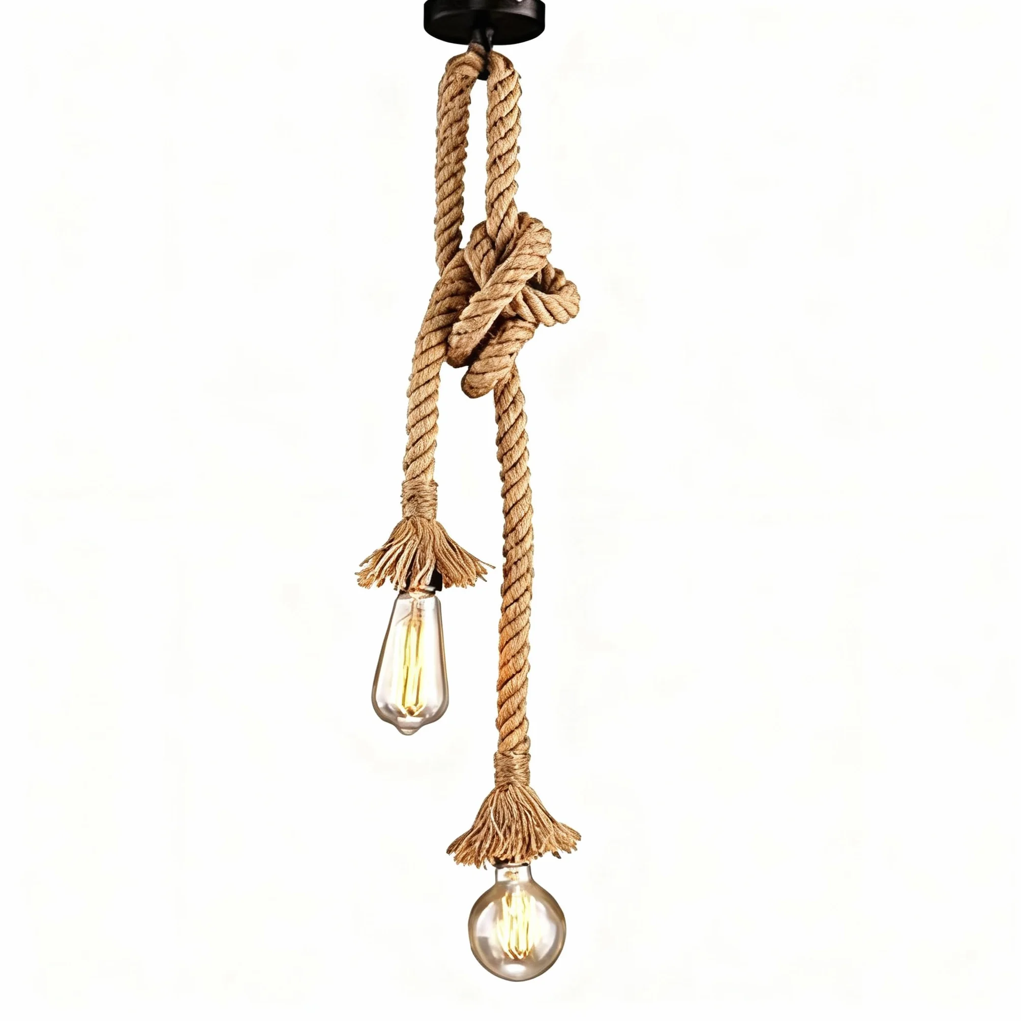 Lámpara colgante industrial STARRYOL, cuerda de cáñamo, doble cabezal, 60+60 cm