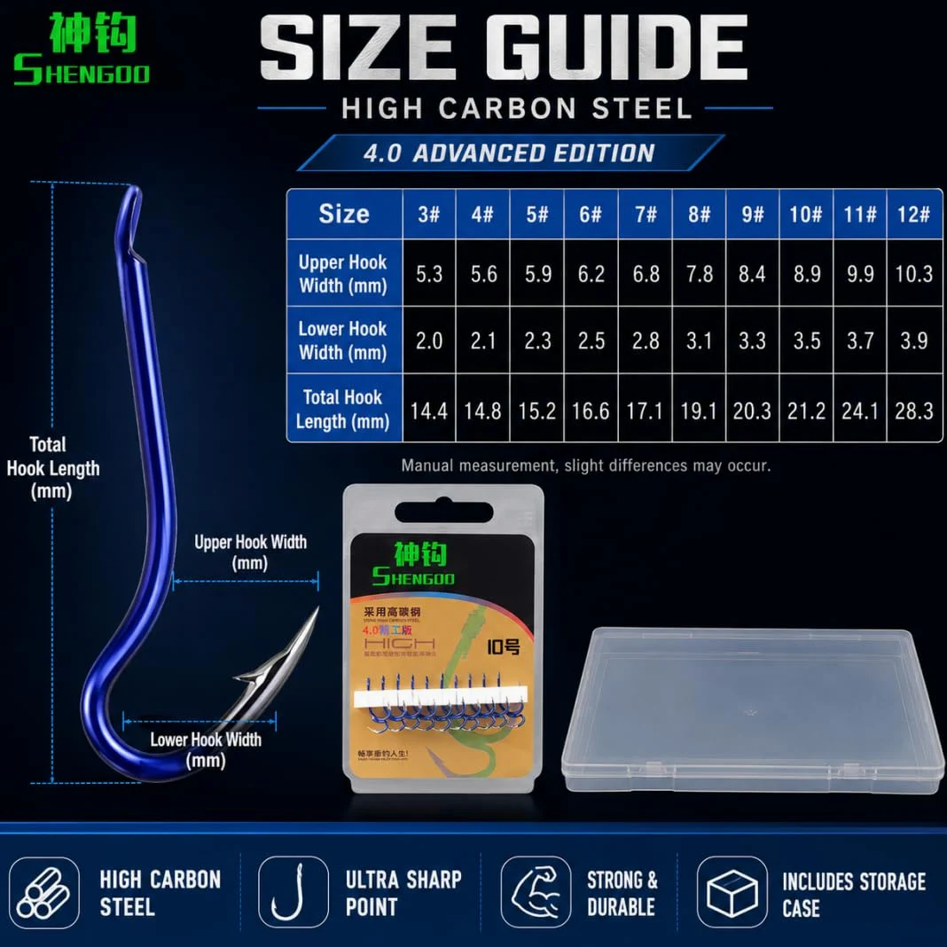 Classic Sharp Double Fishing Hooks, Kit de Anzuelos de Pesca, Anzuelos de Acero al Carbono, Anzuelos Barbelados de Doble Punta de Alta Resistencia para Agua Salada y Dulce