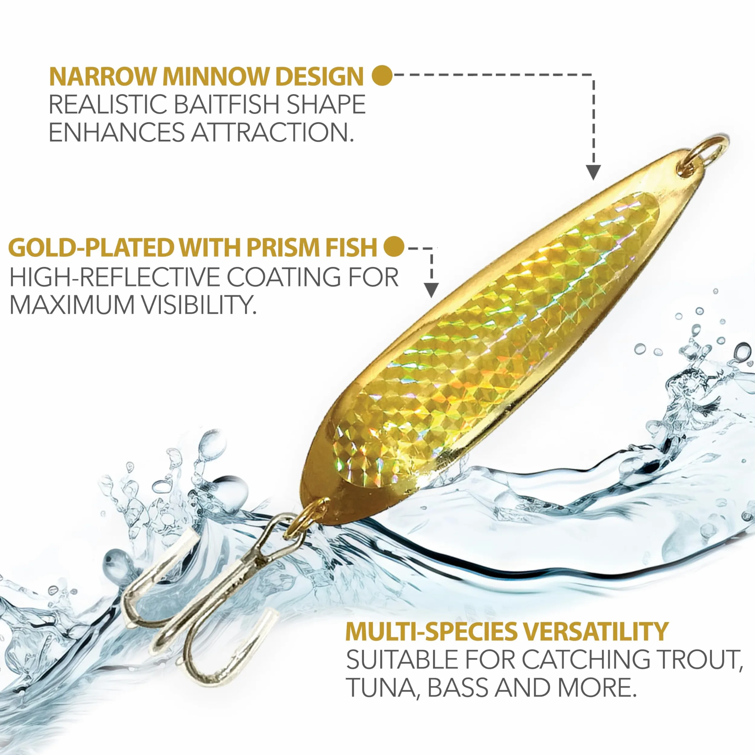 Señuelos de pesca con cuchara de cocodrilo, 56.7 g, 6 unidades, color dorado | Pesca de agua salada y agua dulce, acabado cromado con anzuelos agudos Mustad, ideal para trucha, lubina, fletán
