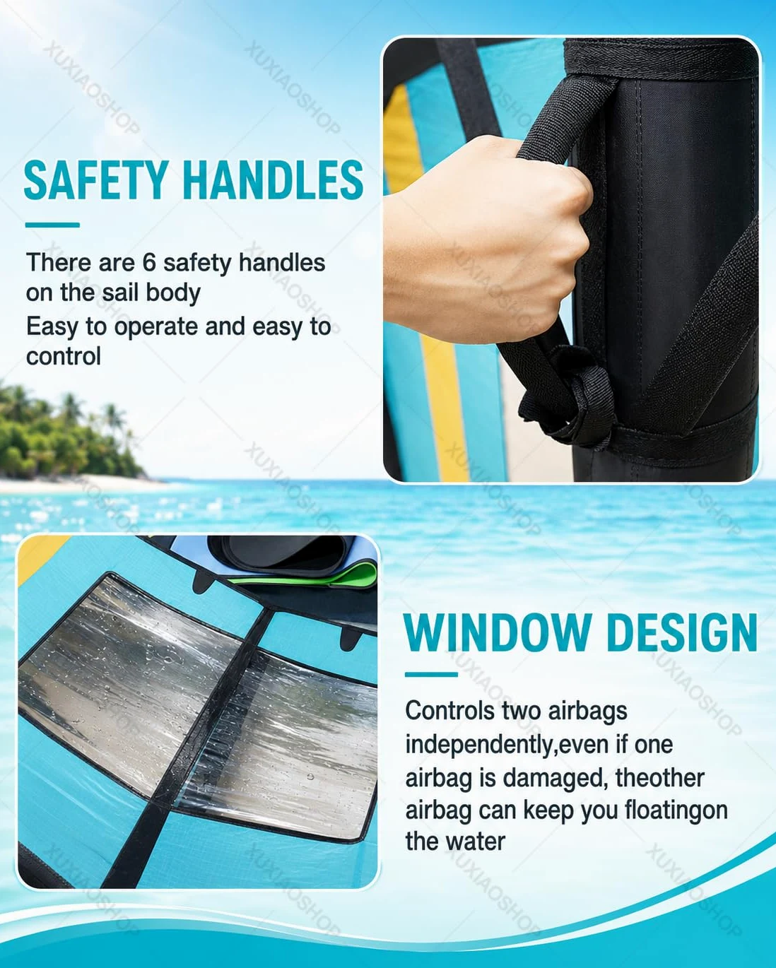 Vela de Surf Hinchable con Ventana para Wing Foil 4m2 | Incluye mochila, bomba y leash; para adultos en wingfoil, wingsurf y SUP durante viajes a playa, lago o bahía