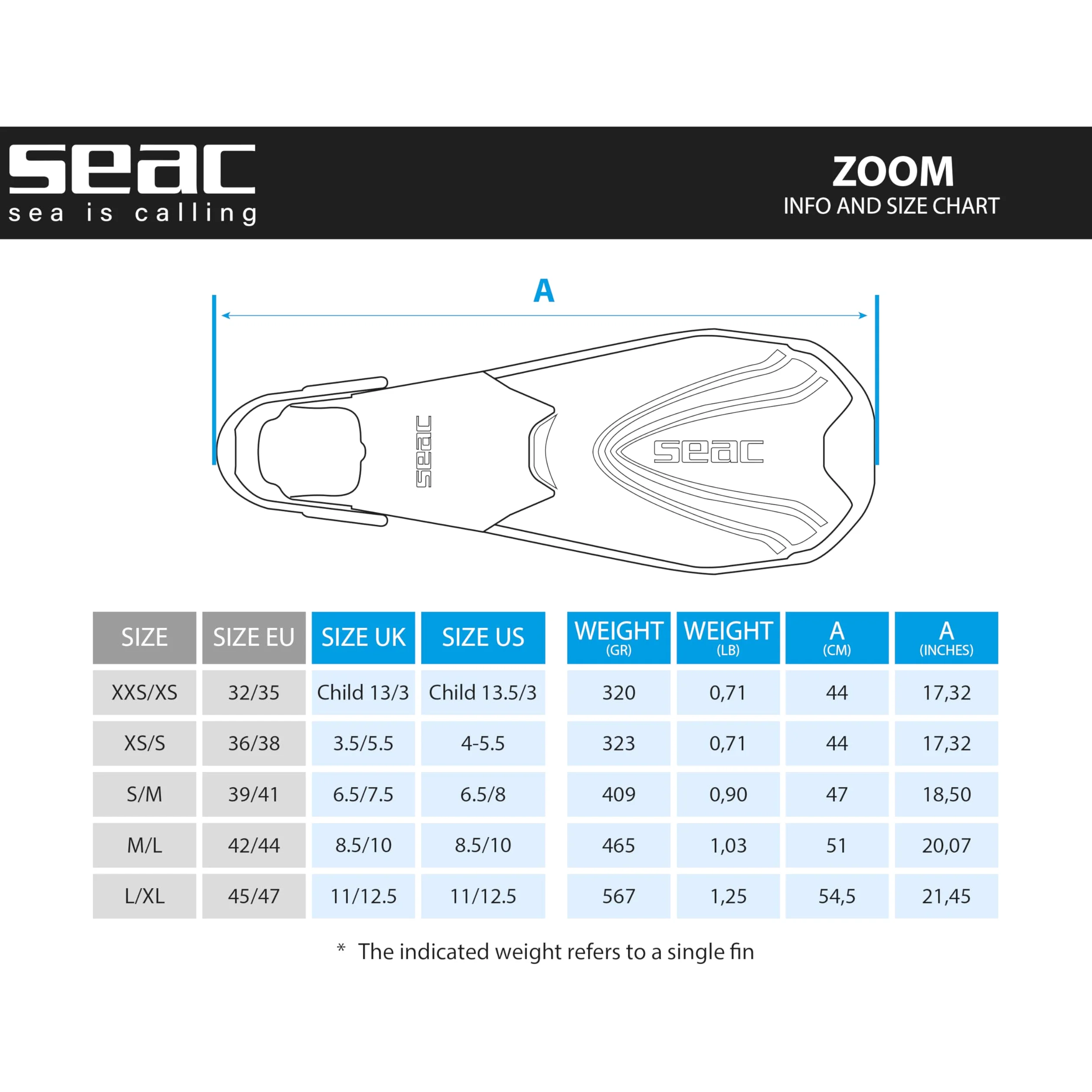 SEAC Zoom Snorkeling con Correa Ajustable, 6 Posiciones, Adultos Unisex