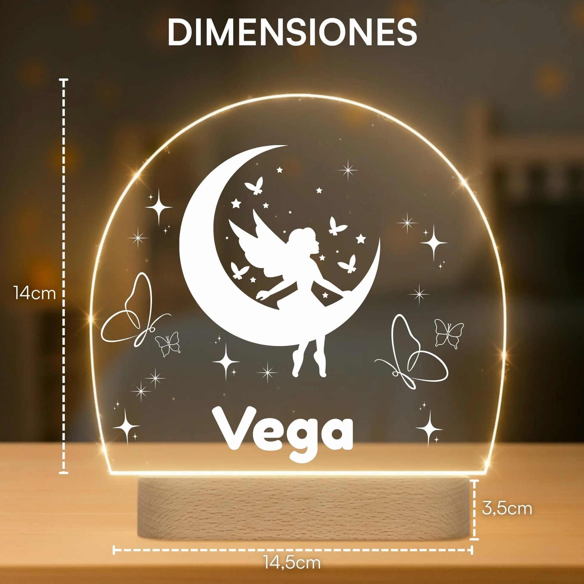 Lámpara Infantil Personalizada LED Quitamiedos con Nombre - Luz para Habitación Bebé - Regalo Original Nacimiento Bautizo Cumpleaños