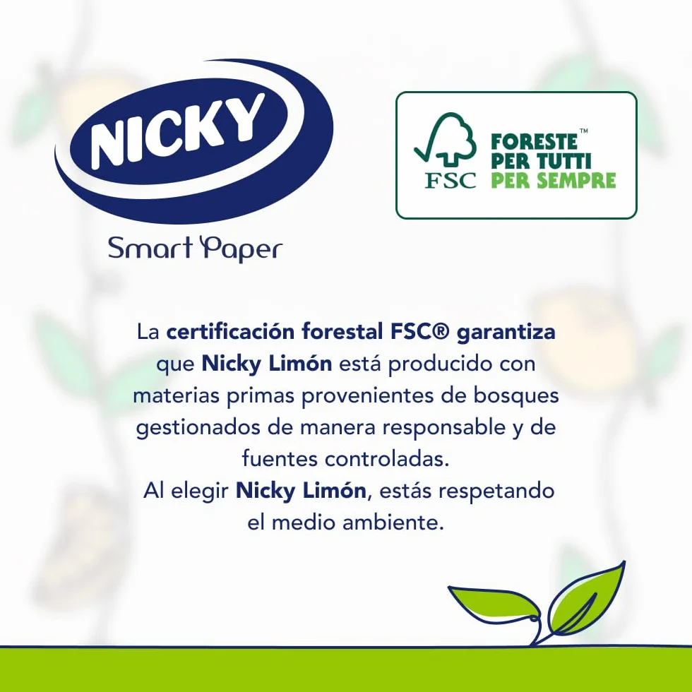 Nicky Limón Papel de Cocina 2 Rollos 2 Capas 100 Hojas Super Absorbente Perfumado Limón Fsc