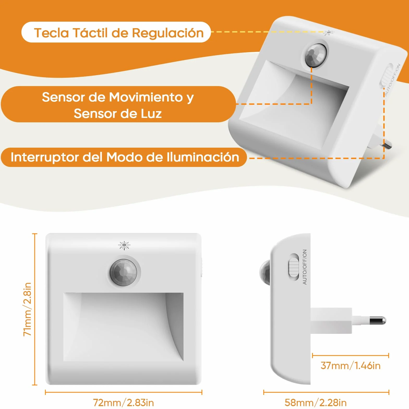 Suright Luz Nocturna con Sensor de Movimiento 2 Piezas LED Bebe Lámpara para Niños Habitación Blanca Cálida Regulable 3 Modos