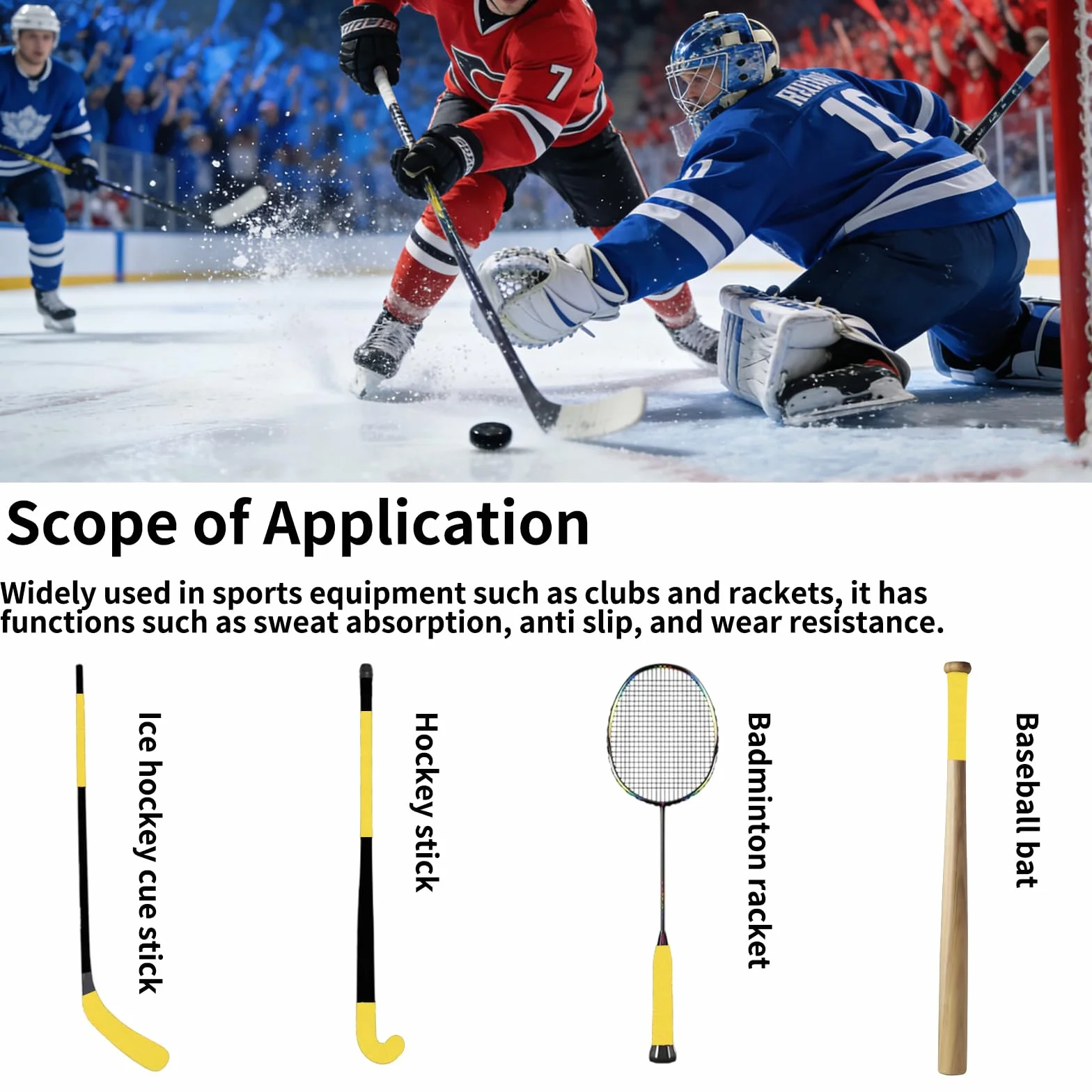 Cinta de hockey para hockey, cinta de agarre para hockey sobre hielo, antideslizante, para agarre de bádminton, raqueta de ping pong, cuerda de saltar, bastón de golf, raqueta de tenis y squash