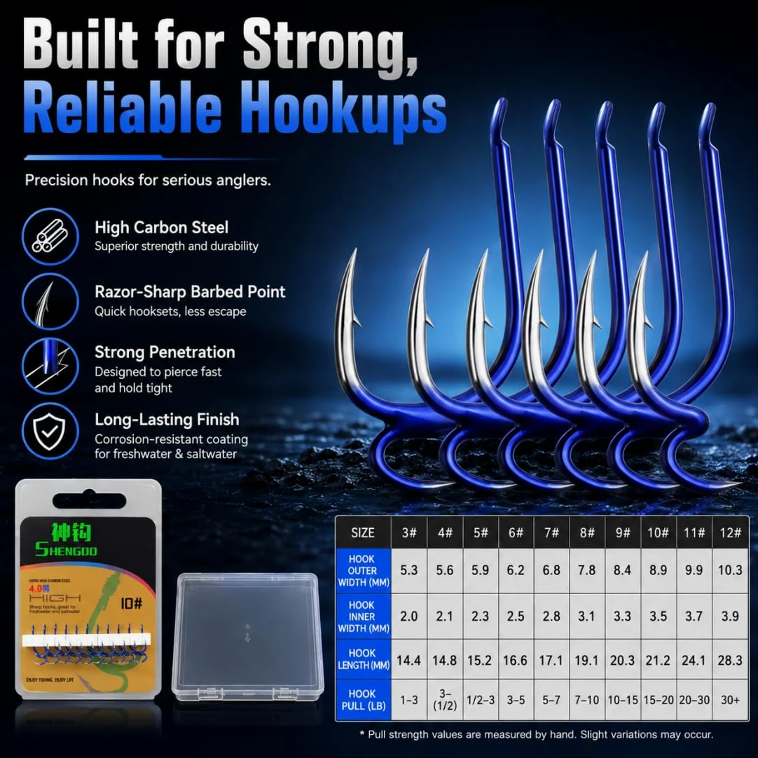 Classic Sharp Double Fishing Hooks, Kit de Anzuelos de Pesca, Anzuelos de Acero al Carbono, Anzuelos Barbelados de Doble Punta de Alta Resistencia para Agua Salada y Dulce