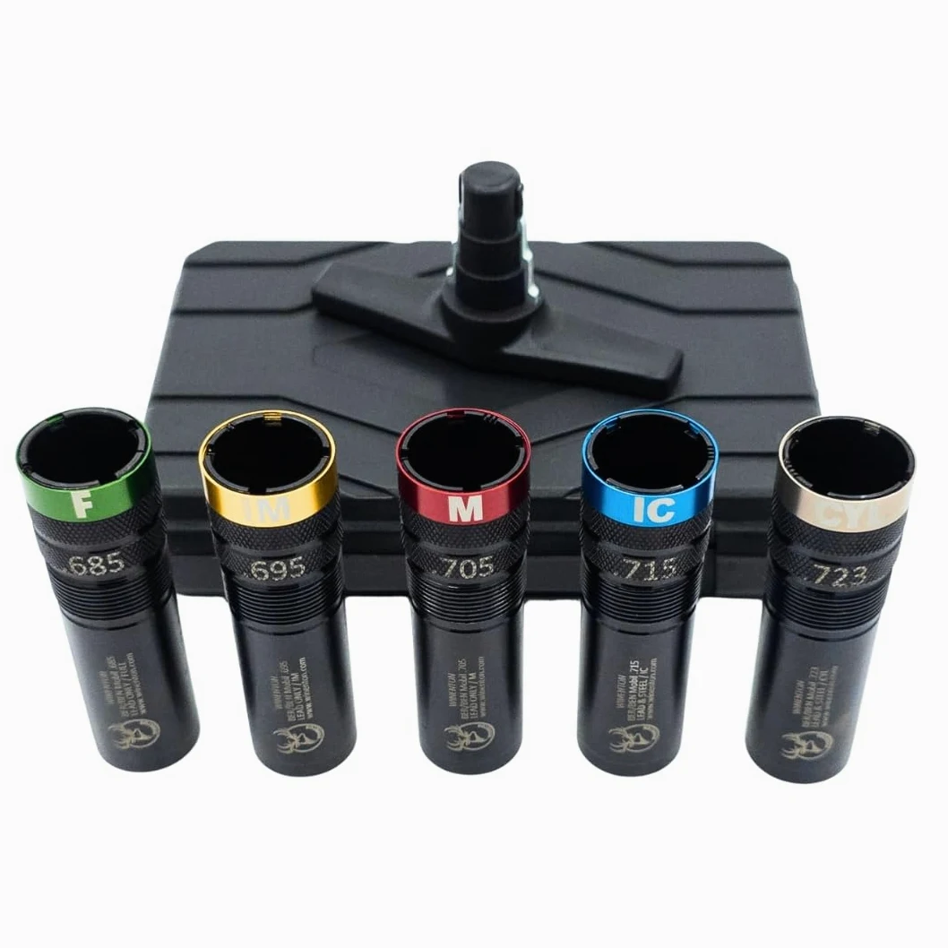 Juego de tubos de estrangulamiento extendidos compatibles con BER/Ben Mobil para escopetas de 12 Ga, 5 tubos de estrangulamiento, negro, anillos codificados por colores
