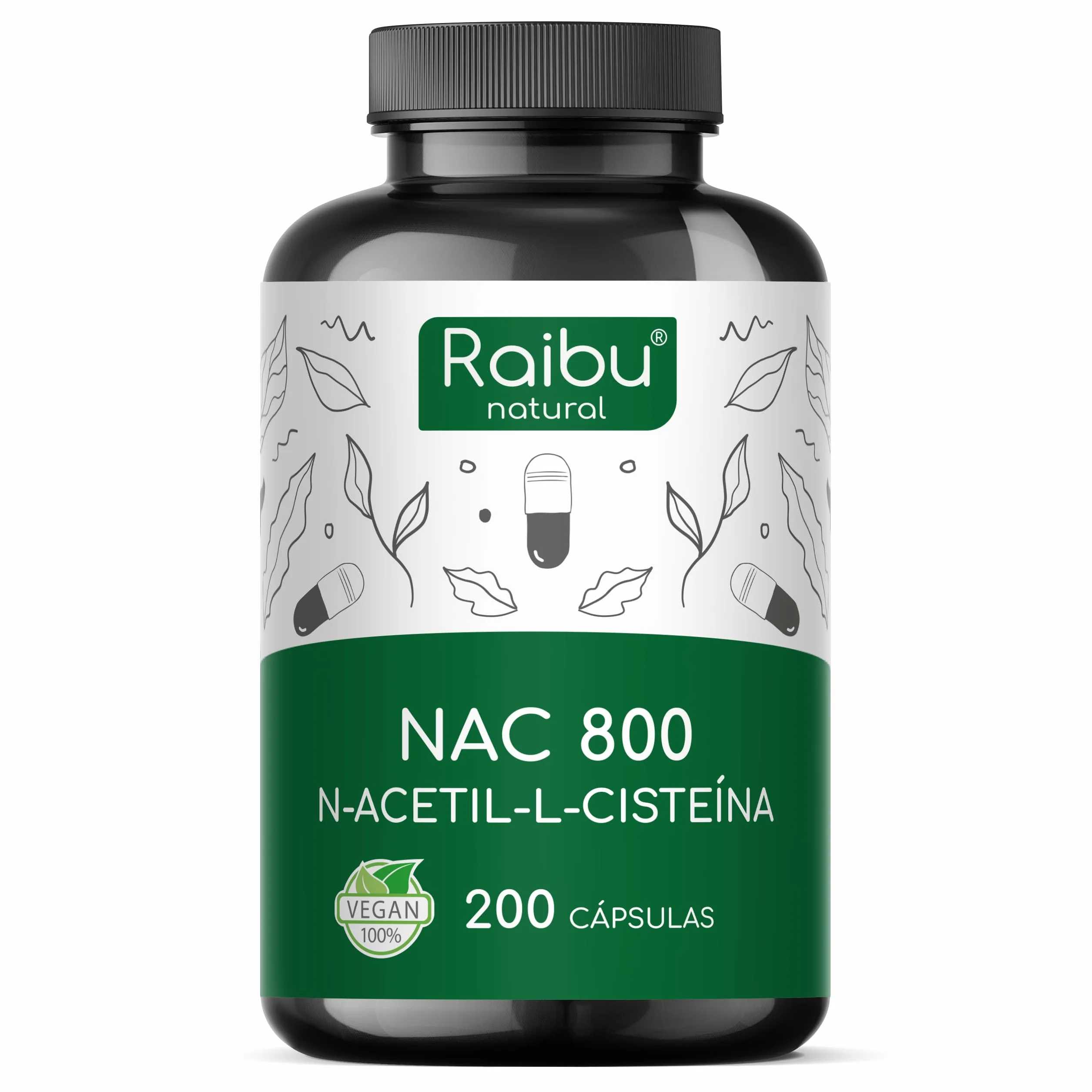 NAC N-Acetil-Cisteína 800 mg 200 Cápsulas Alta Biodisponibilidad Vegano