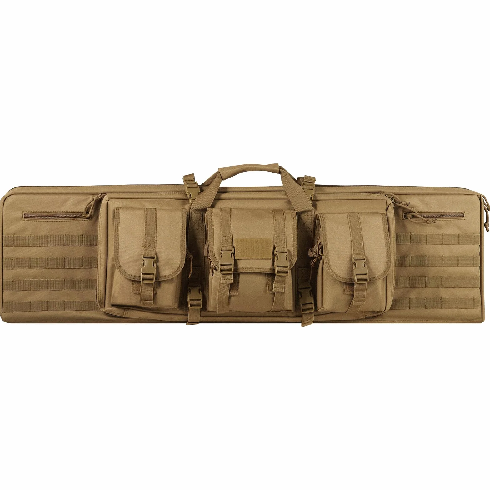VEVOR Estuche para Rifle Bolsa Táctica Larga para Transporte de Armas 107cm con Sistema MOLLE Funda para Rifle con Correa para Hombro Cremallera con Cerradura para 2 Rifles 102cm y 2 Pistolas, Marrón