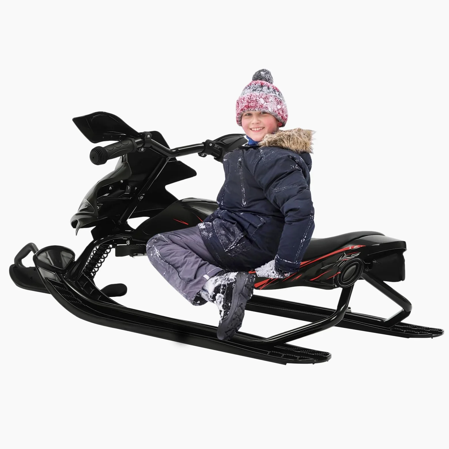 Trineo de nieve completo con frenos de emergencia, asiento ajustable 80 kg, cuerda de tracción con suspensión