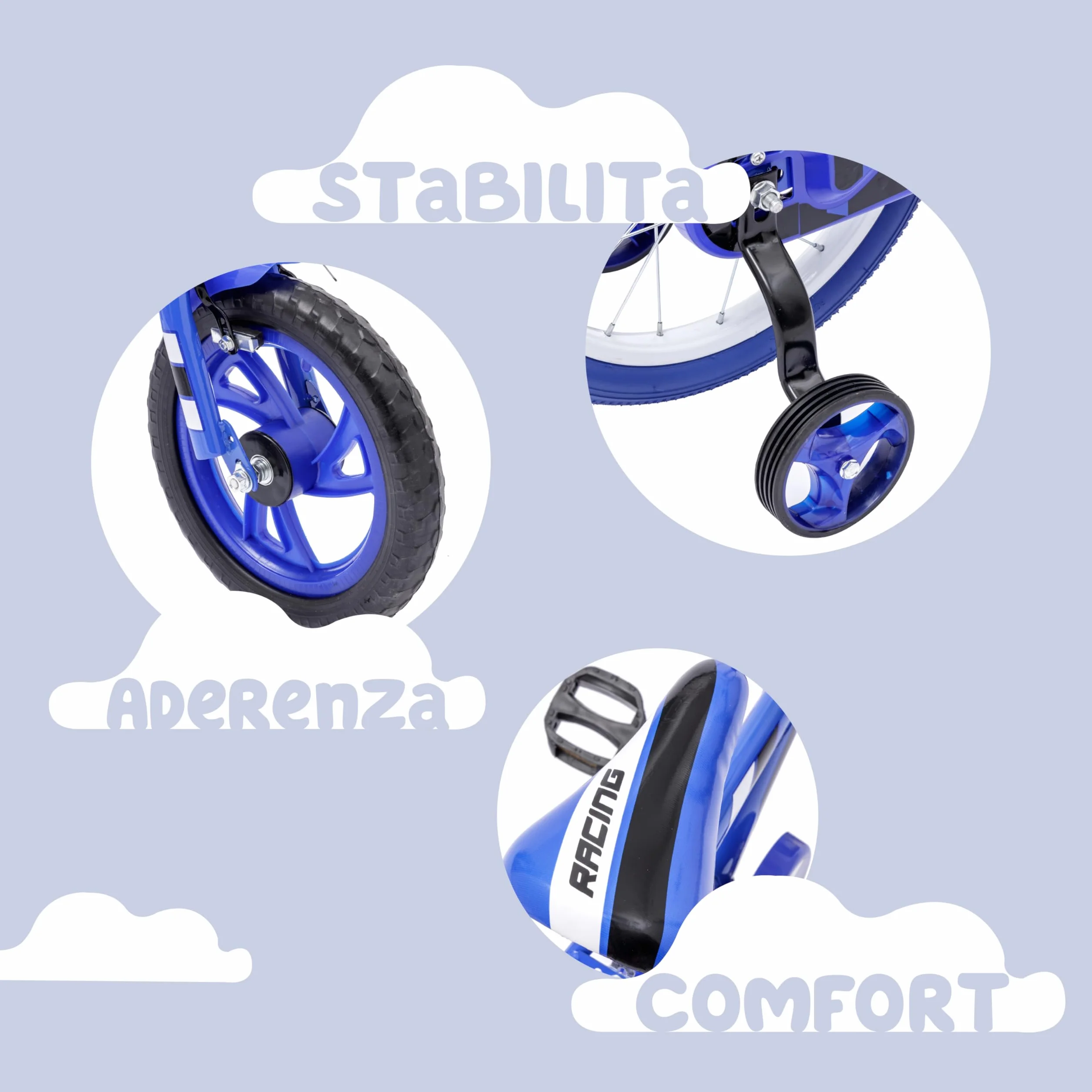 Baroni Toys Bicicleta Azul para Niños con Ruedas Incluidas, Bicicleta Deportiva de Acero para Niños, Bicicleta con Ruedas para Niños, Bicicleta para Niños de 4 a 7 Años