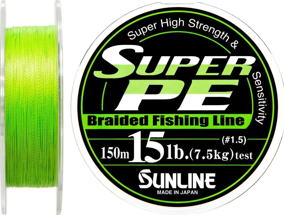 Sunline - Hilo de pesca trenzado Super PE, 0,205 mm, 150 m, 7,5 kg, color verde