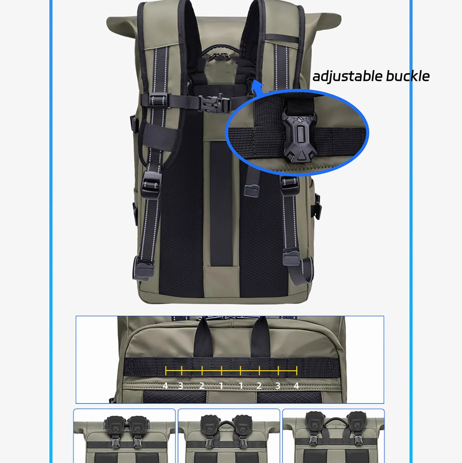 TY&WJ Mochila De Senderismo 40L Rolltop Impermeable, Mochila De Viaje con Compartimento para Portátil De 15.6 Pulgadas, Mochila De Trekking Camping Multiusos