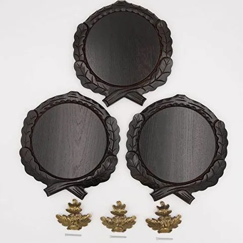 GTK - Juego de 3 placas de cuña talladas oscuras AF 19 cm con 3 hojas de roble, portada grande, tabla cuña, tabla de especias, placa de trofeos