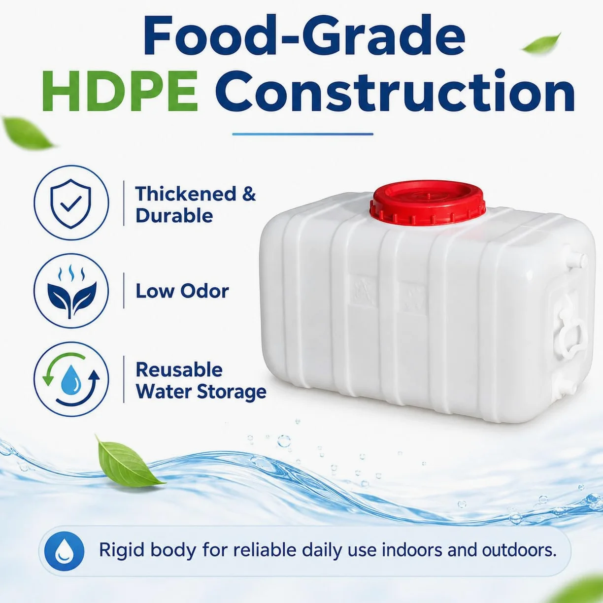 Depósito de Agua con Grifo, Bidón de HDPE de Calidad Alimentaria con Boca Ancha y Asa Lateral, para Camping, Camper, Jardín y Emergencias,95L