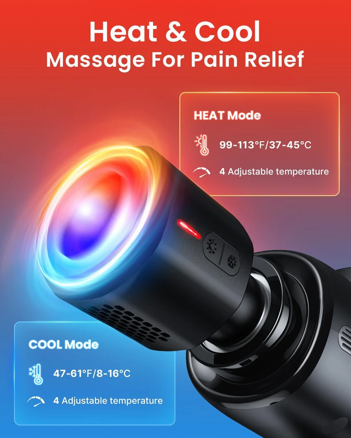 RENPHO Pistola de Masaje Muscular Calor y Frío, Masajeador de Tejido Profundo 3200 rpm