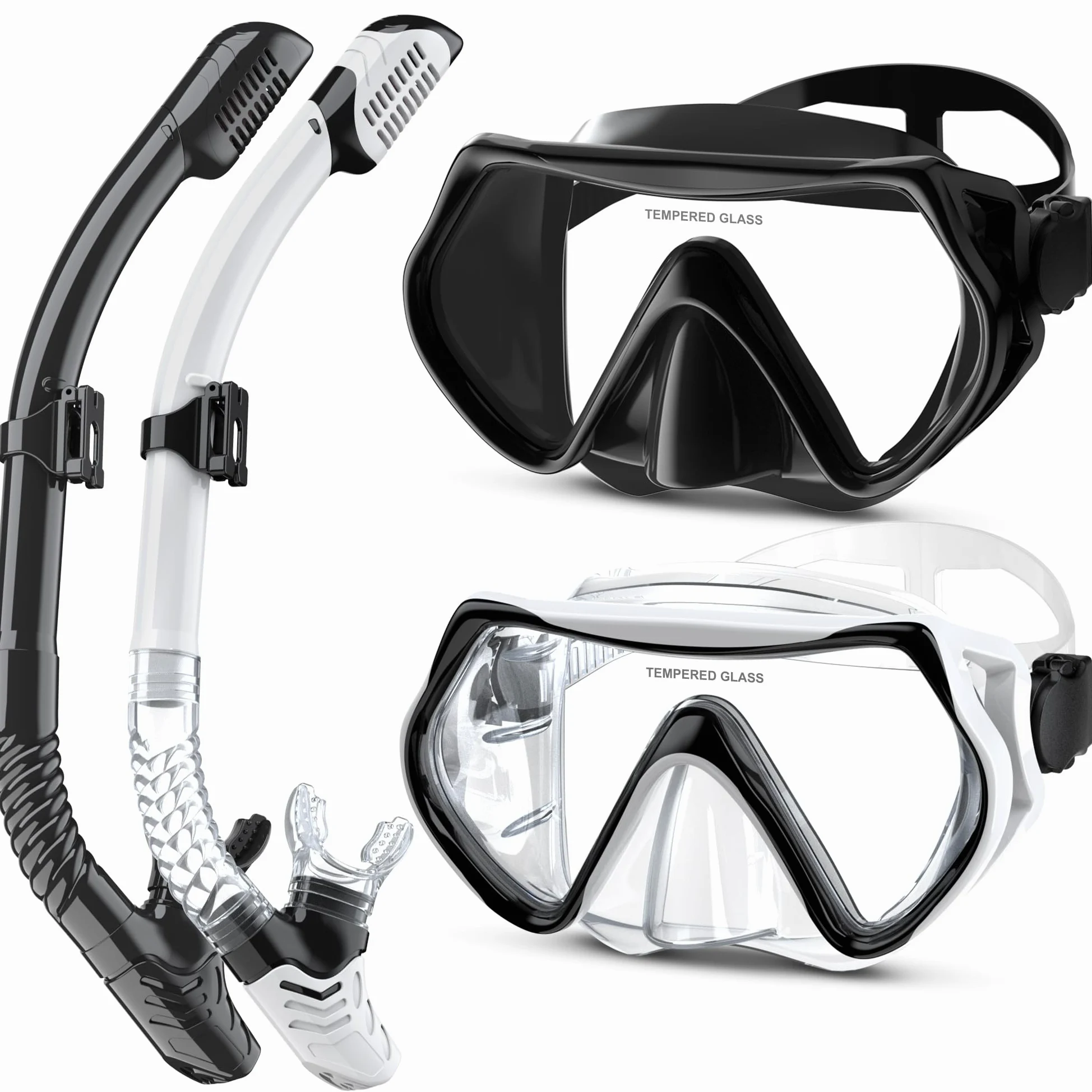 Juego de esnórquel seco para hombres y mujeres, máscara de buceo antivaho panorámica de 180°, equipo de esnórquel profesional para respirar libremente, visión amplia clara bajo el agua