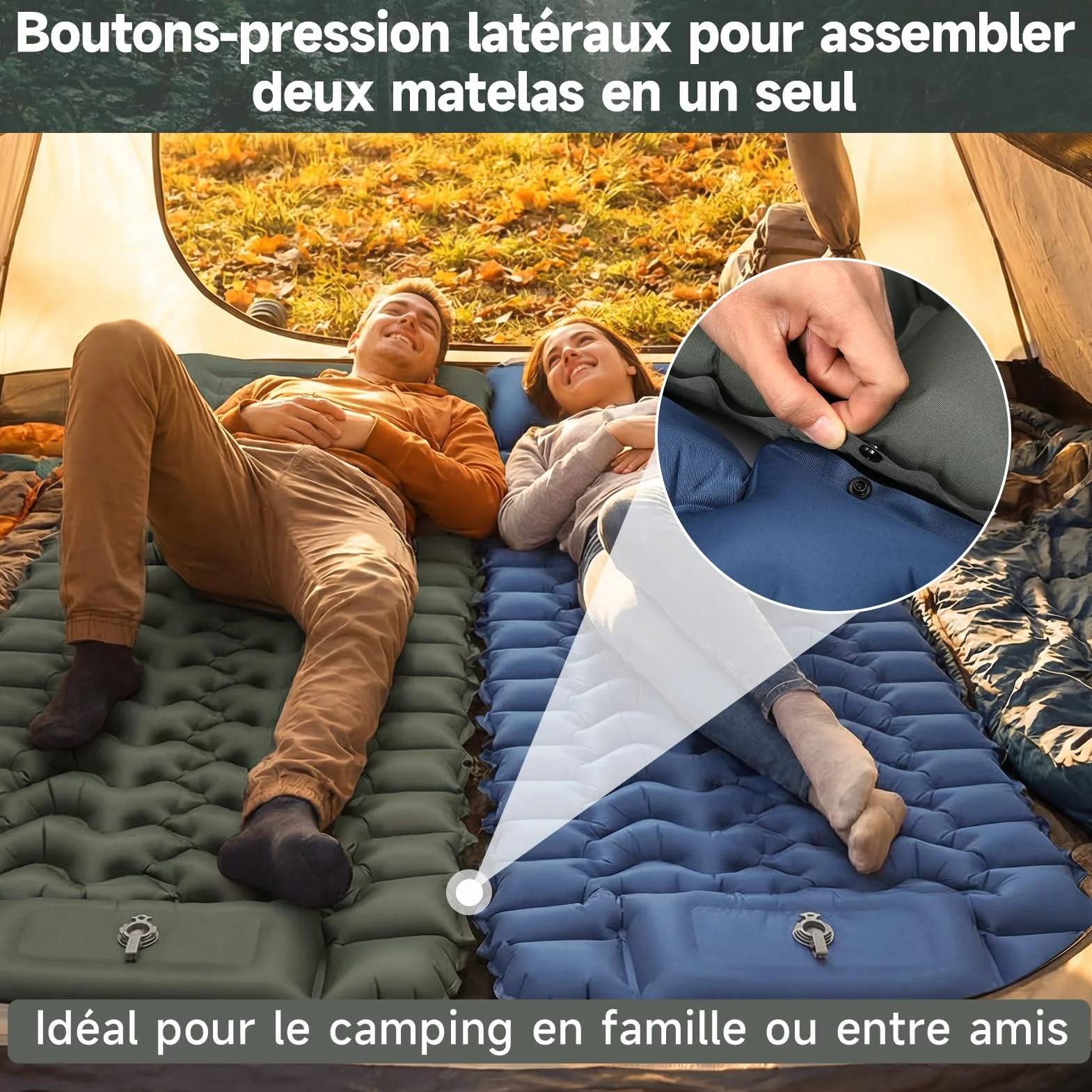 Colchoneta Hinchable de Camping Ultraligera y Extraancha (Tamaño XL), Colchoneta Aislante con Cojín Integrado y Bomba de Pie, 196x74x9 cm, TPU 40D, Portátil para Exteriores y Viajes (Verde Militar)