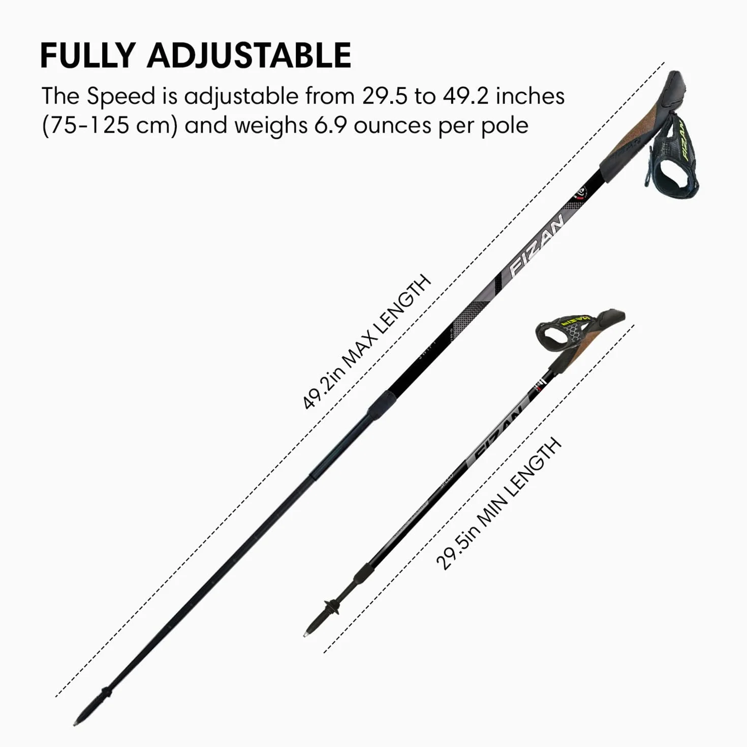 FIZAN Bastones de Marcha Nórdica Senderismo Ajuste Longitud 75-125 cm Speed S23 Azul