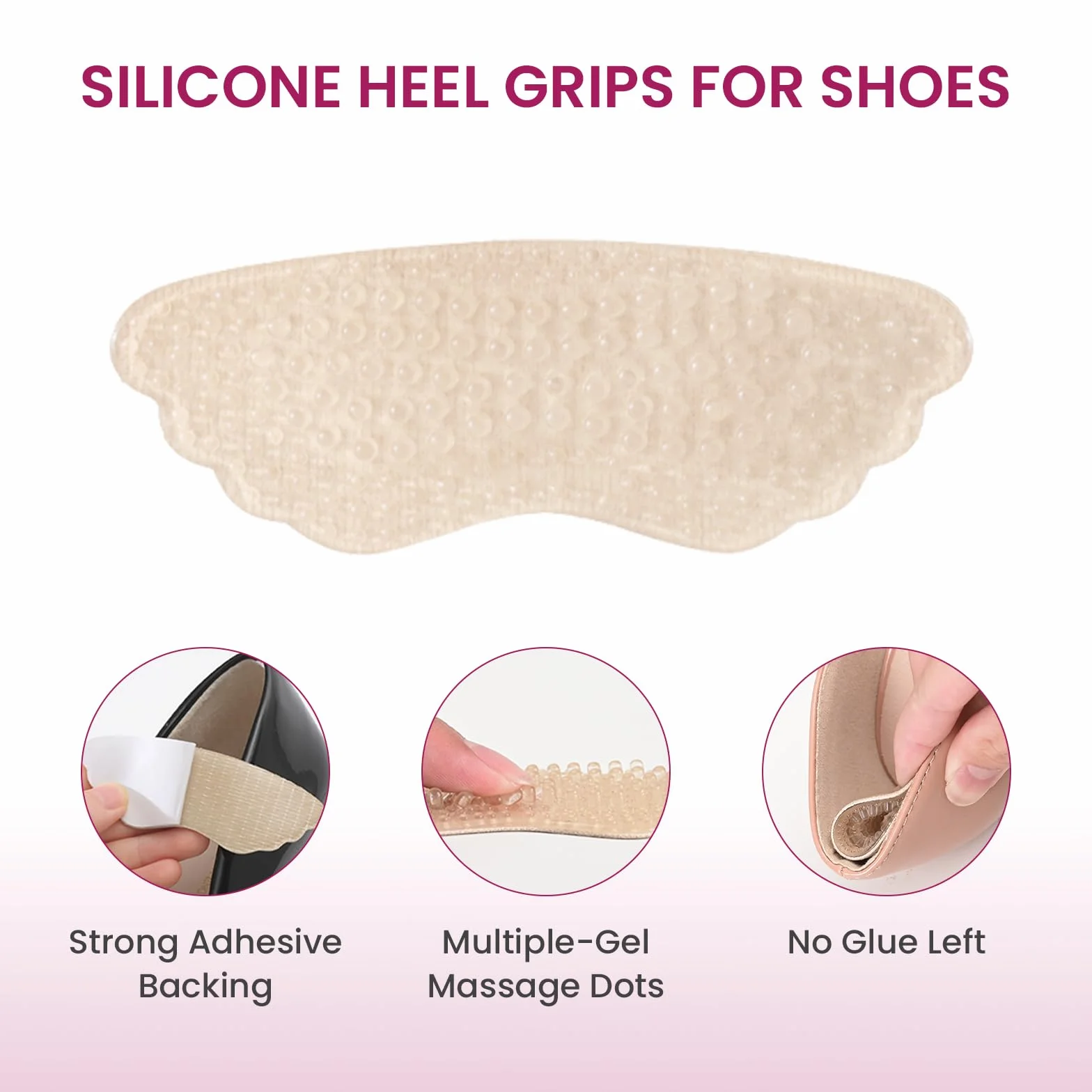Gel taloneras para zapatos protector talón Bukihome 3 pares suaves antideslizantes Beige