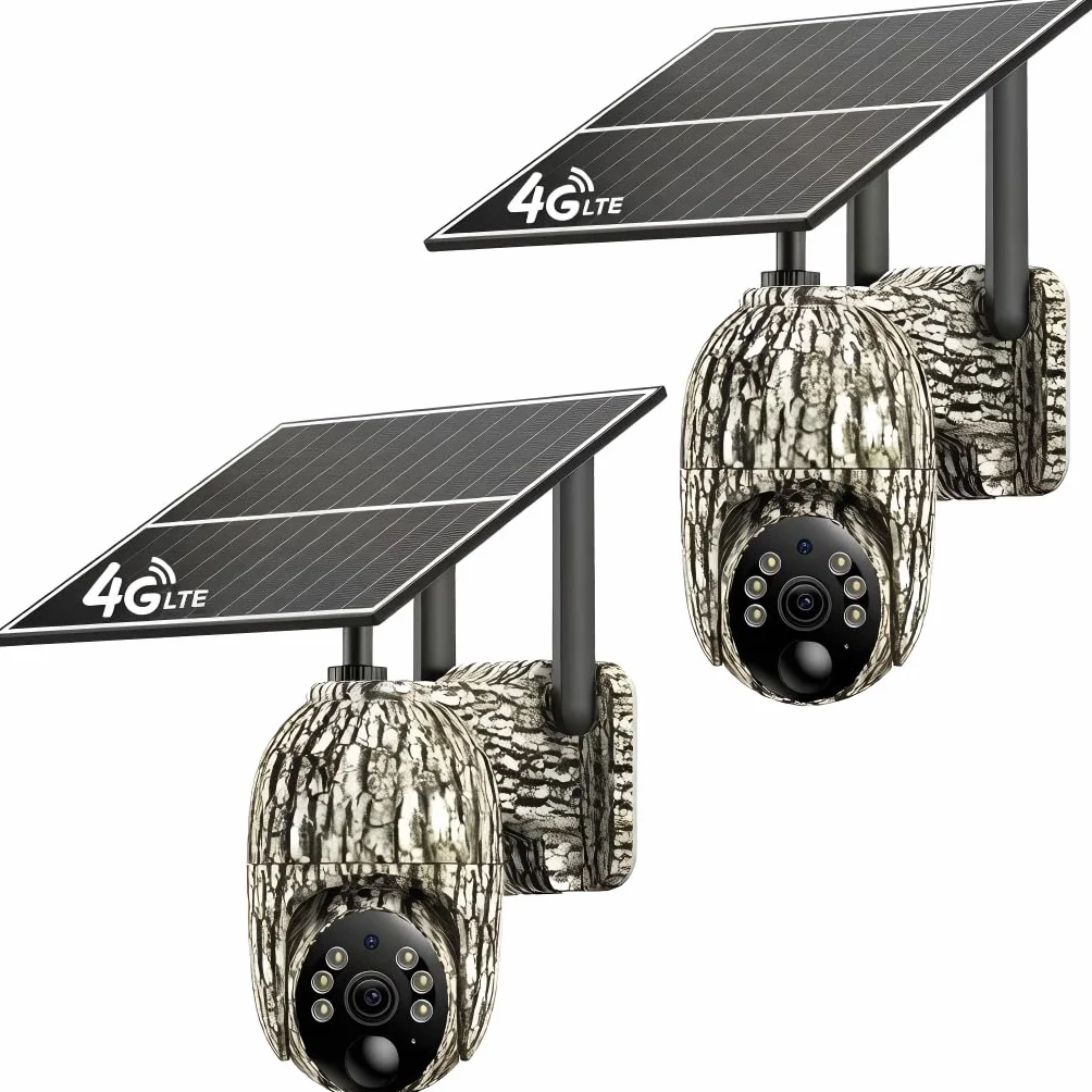 Fototrappola con SIM, 4G LTE Fotocamera da Caccia con Scheda SIM, 2K Video Telecamera Esterna con Pannello Solare, Visione Notturna a Colori, Rilevamento PIR, IP66 (2PCS)