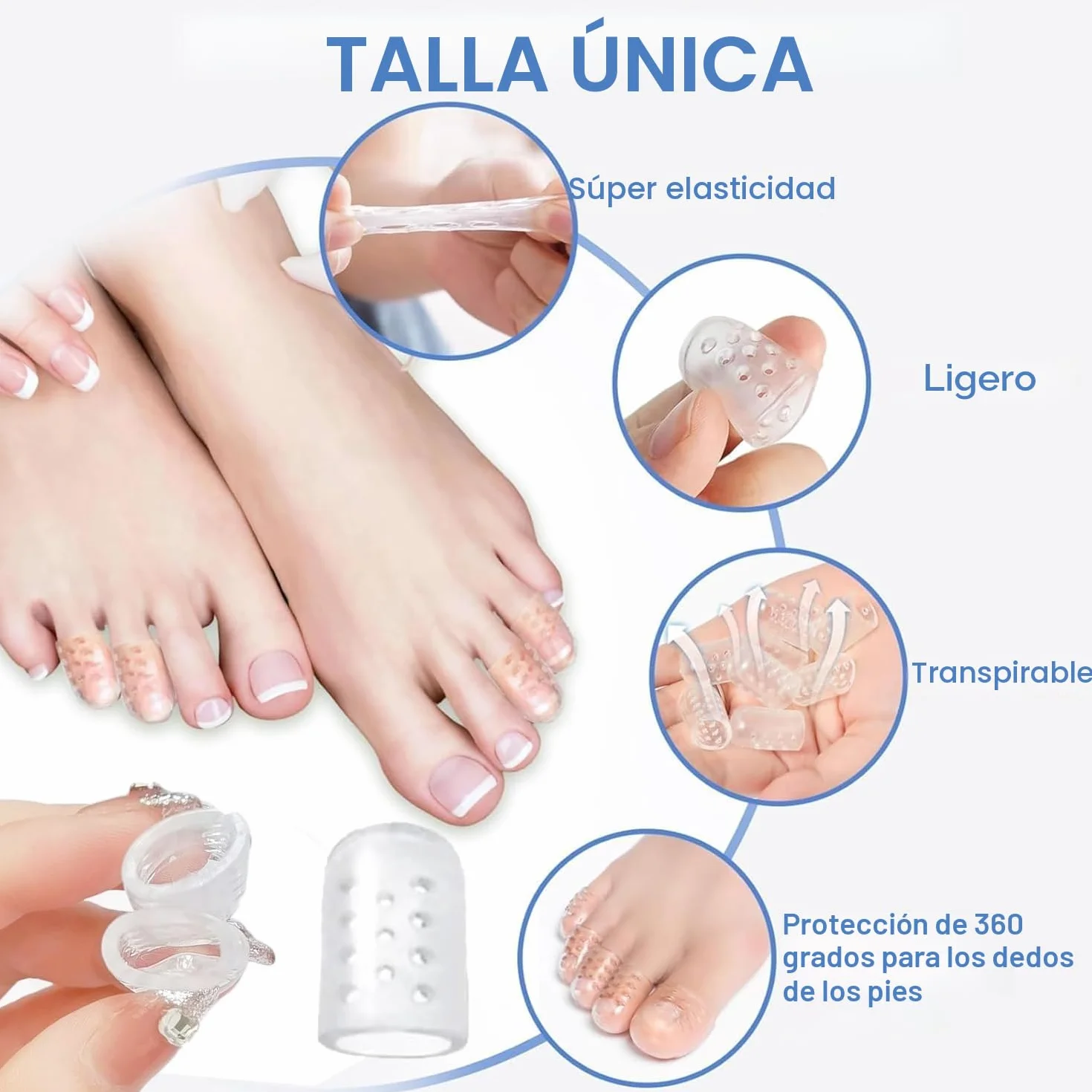 Protección de Dedo Del Pie Transparente, Silicona Transpirable para Caminar y Correr