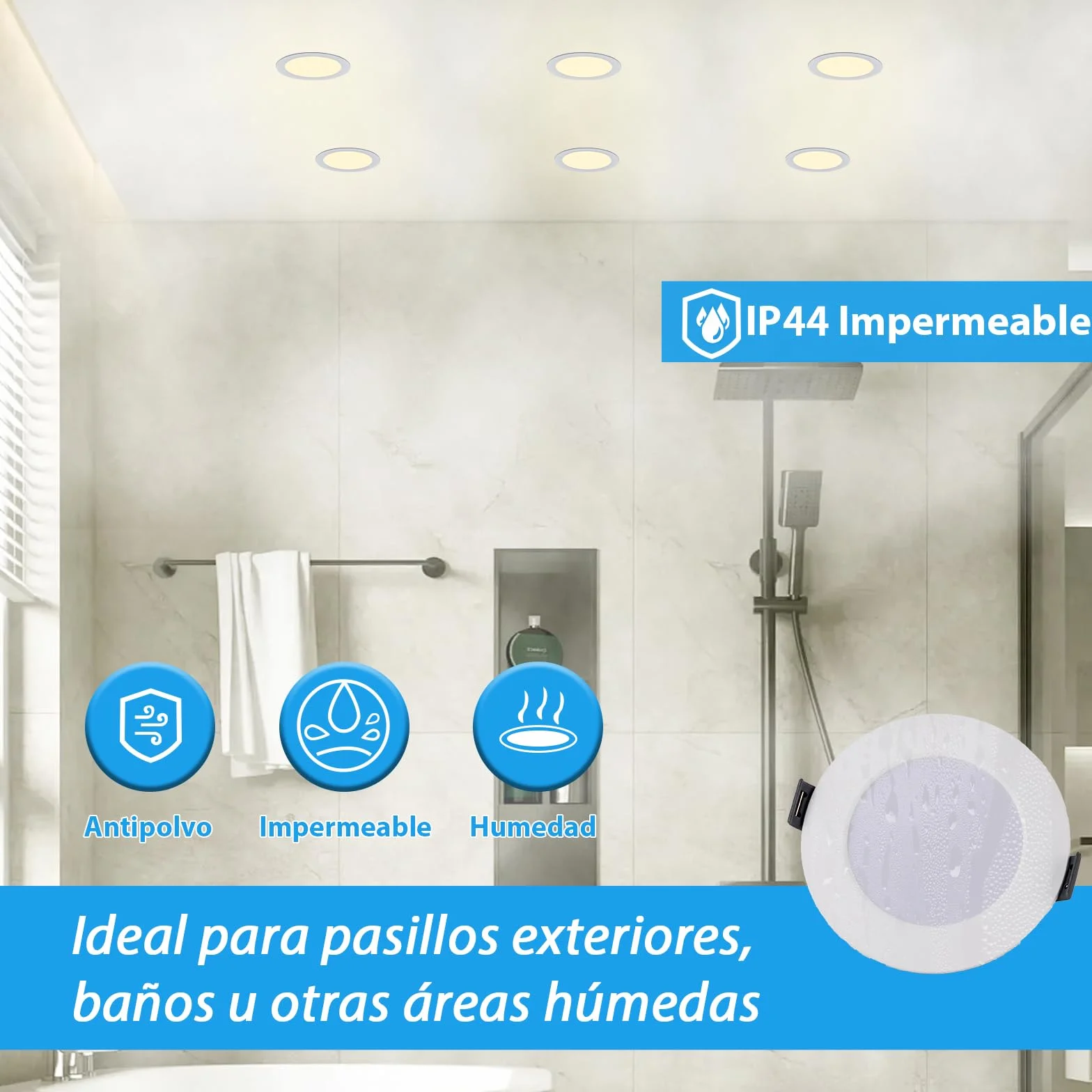 LED Techo Empotrable 220V 5W Ojos de Buey 450LM Blanco Cálido 3000K Downlight ø75-90mm