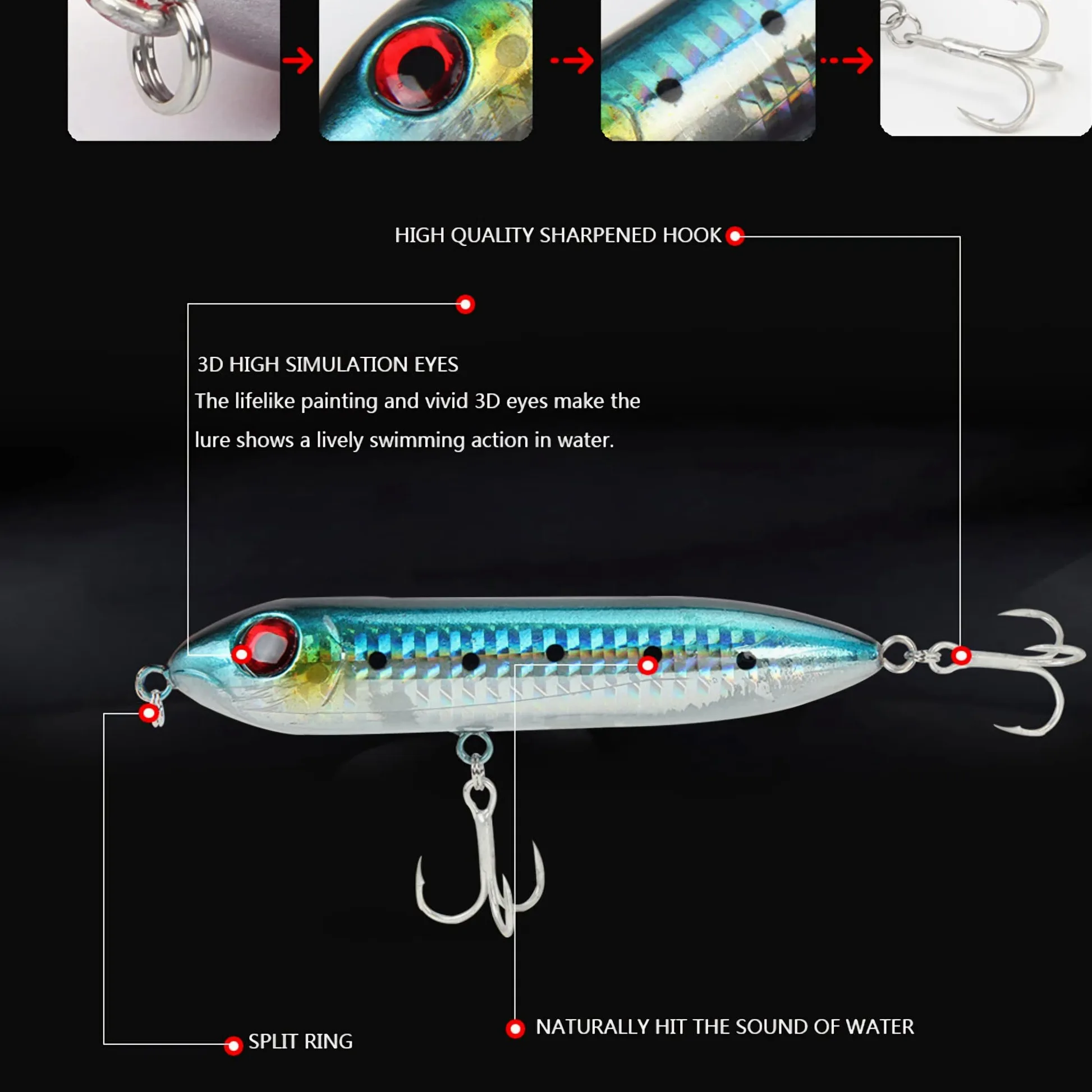 Cebos de Pesca, Señuelos de Pesca de 6 Piezas, plomos de 10 cm/14 g de Tiro Largo, señuelo de lápiz biónico Flotante, Cebo Duro Artificial for Agua Dulce y Salada, Simple y práctico