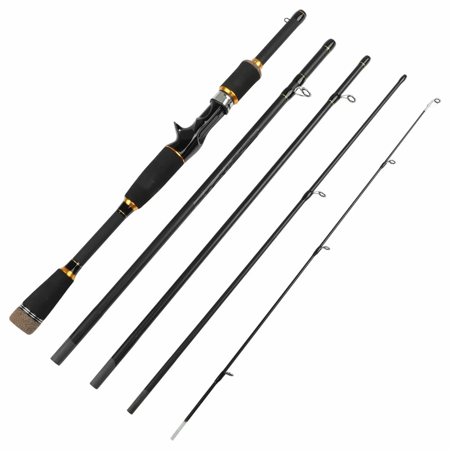Honseadek Caña de pescar de fibra de carbono de 1,8/2,1 m, acción ML, diseño de viaje de 4 secciones, plegado de 46 cm, agarre de EVA, anillos guía antibobinado, capacidad de carga de 2500 g