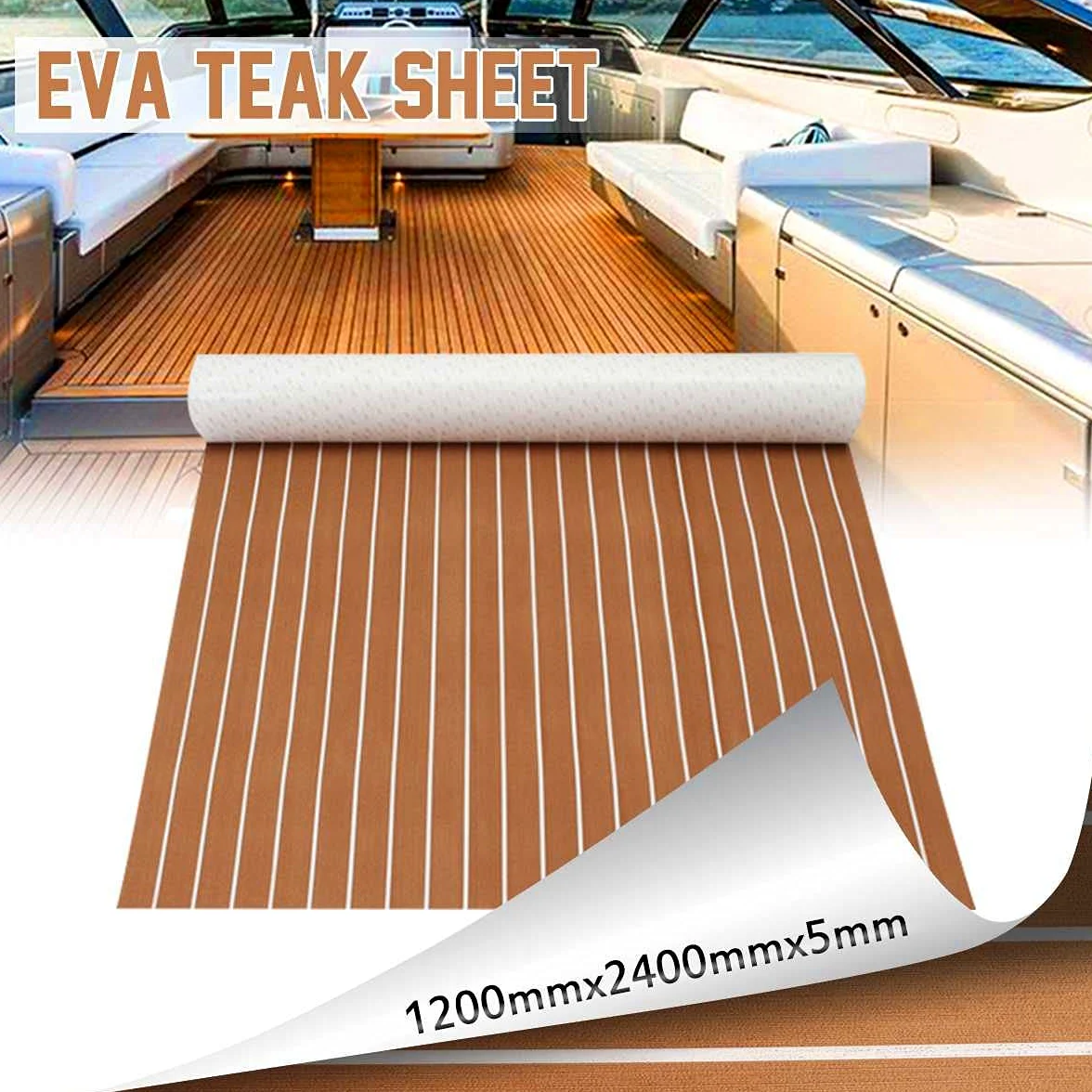 Suelo para Barcos,Yate Decking Suelo Autoadhesivo Eva Espuma de Teca Hoja Marina Barco yate Plataforma sintética tapete de Espuma Resistente al Agua de mar/Grasa/ácido 120x240cm