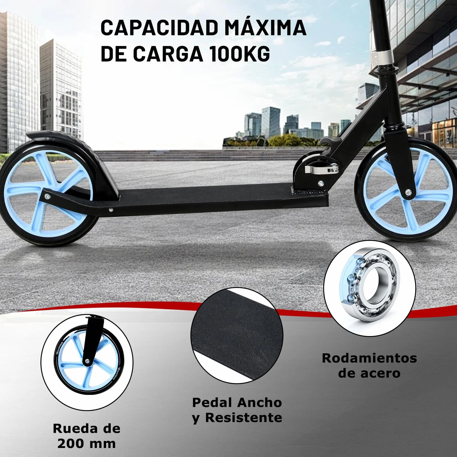 Patinete Scooter Plegable, Patinetes para niños y niñas, 9-14 años con Manillar Ajustable 88-98.5cm, Patinete con 2 Ruedas Grandes 200mm y Freno Posterior, Máx. 100kg