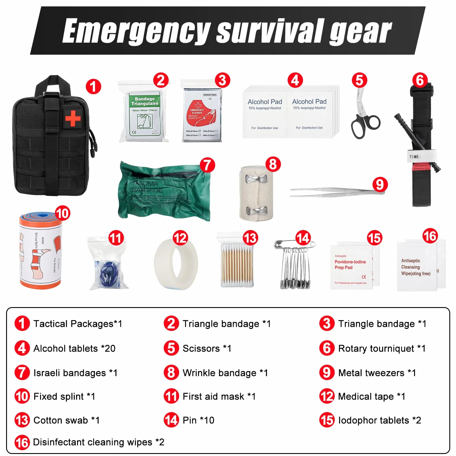 Kit de Primeros Auxilios 46PCS, Botiquín Táctico, Bolsa de Emergencia para Viaje y Acampada