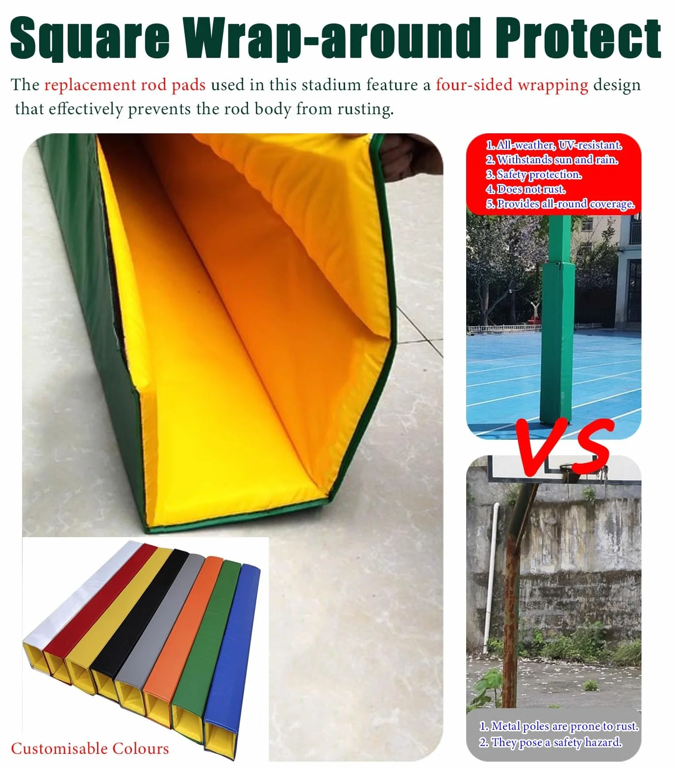 Genérico Protector de Postes para Aros de Baloncesto y Postes de Voleibol Resistente a los Rayos UV, de 30 x 30 cm (12 x 12 Pulgadas), para Postes Cuadrados: Equipo de Seguridad Duradero para Deporte