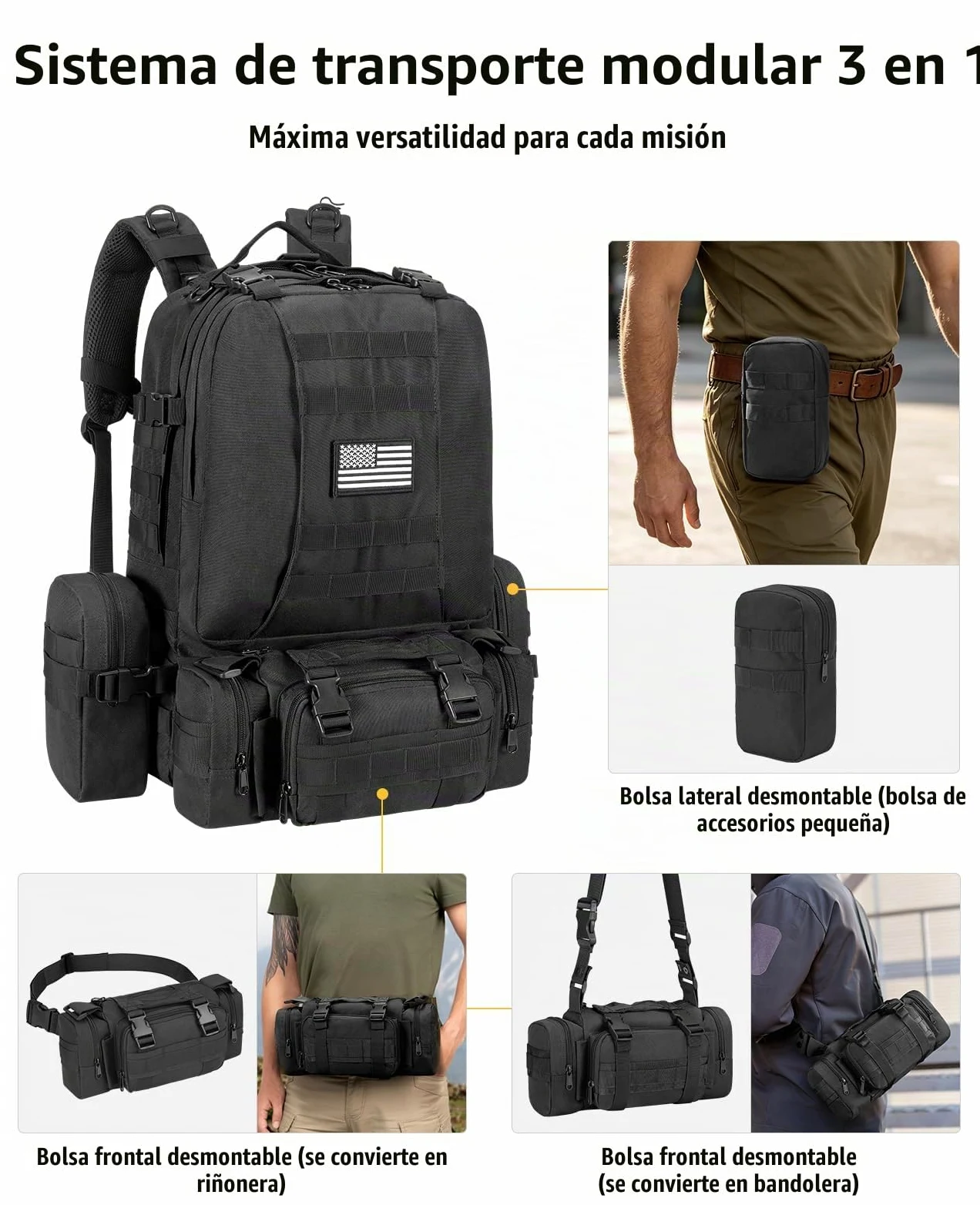 CVLIFE - Mochila táctica militar militar de 60 litros, paquete de asalto grande, bolsa Molle desmontable