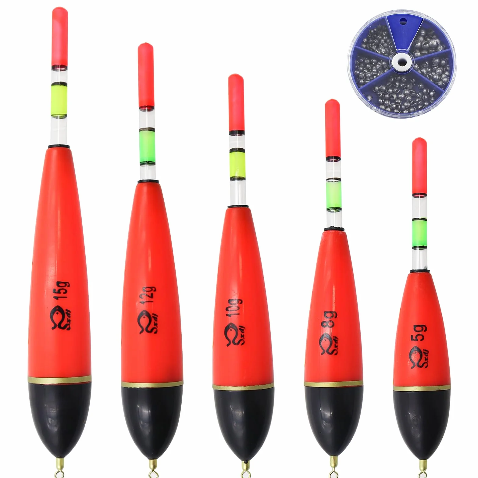 OMJMYY 5 Unidades de flotadores de Pesca Luminosos 5 g/8 g/10 g/12 g/15 g portátil Pesca flotadores Accesorios de Pesca Set de Espuma EVA para Lucio Perca Carpa Diferentes Especies de Peces Grandes