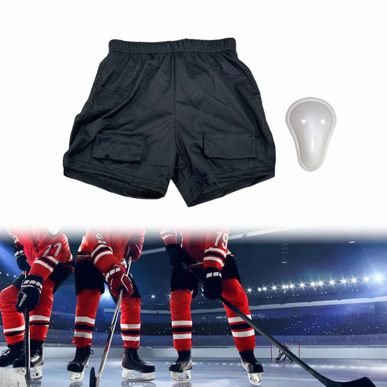 LOVIVER Pantalones Cortos de Hockey para Hombre, Malla Transpirable, Soporte Y Protección